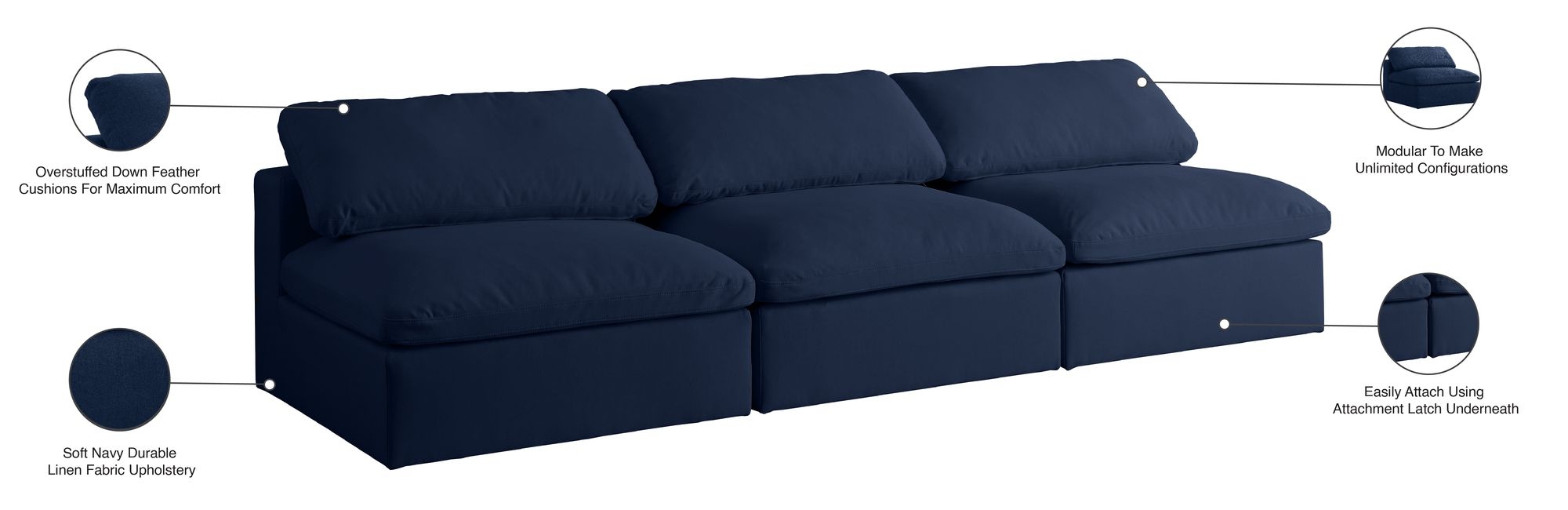 Serene 117" Linen Fabric Deluxe Comfort Modular Armless Sofa