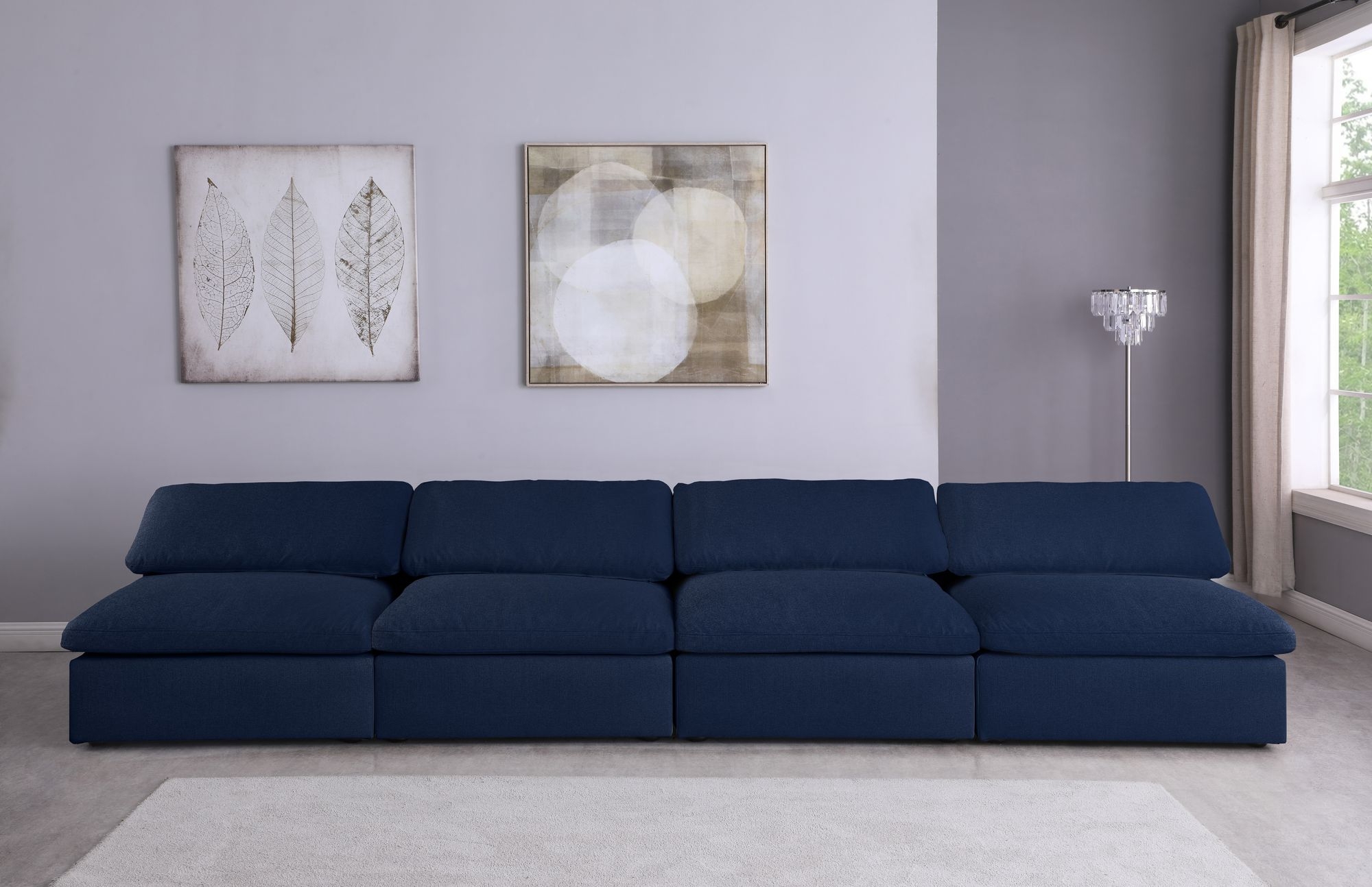 Serene 156" Linen Fabric Deluxe Comfort Modular Armless Sofa
