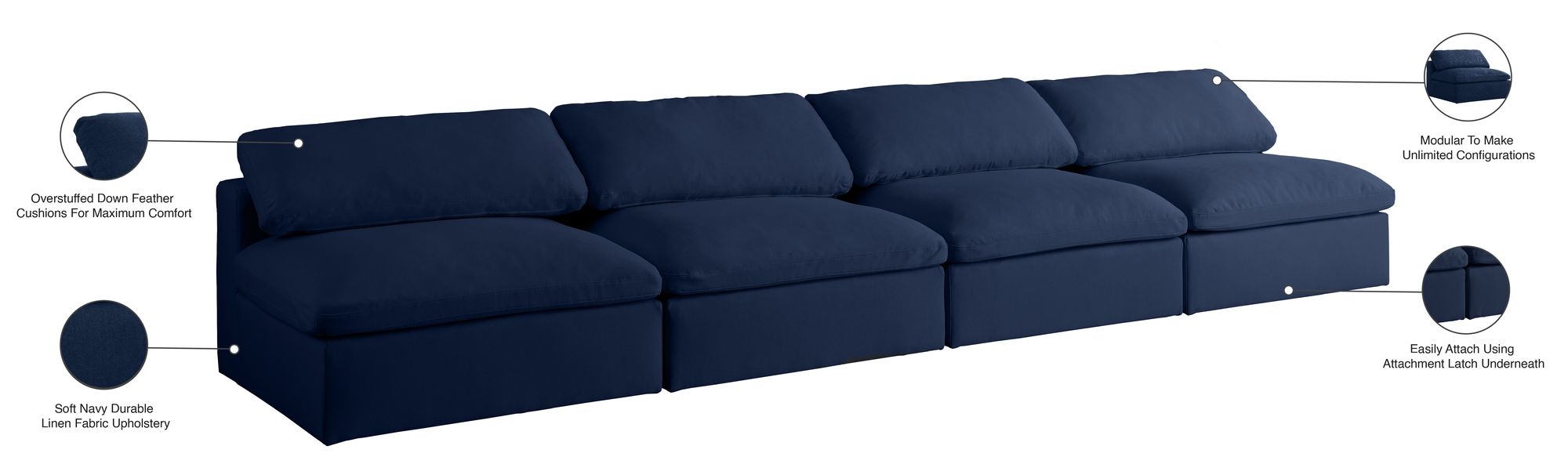 Serene 156" Linen Fabric Deluxe Comfort Modular Armless Sofa