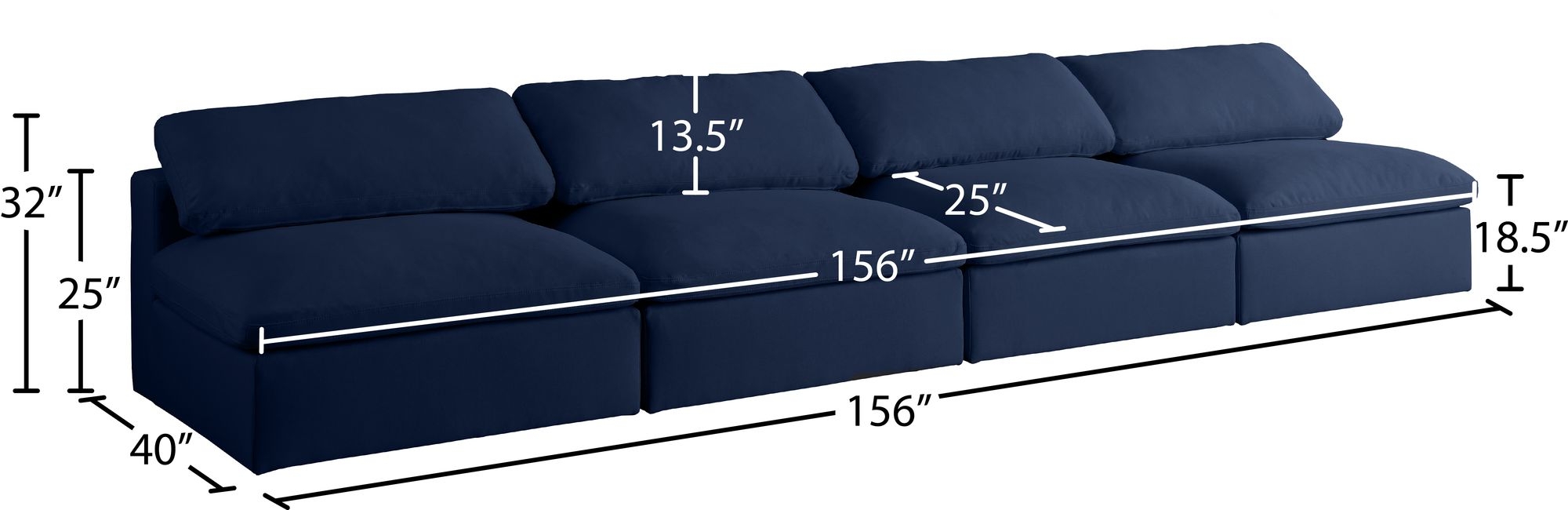 Serene 156" Linen Fabric Deluxe Comfort Modular Armless Sofa