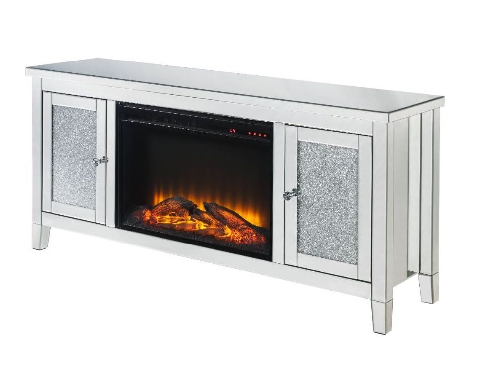 Noralie 91770 Mirror/Faux Diamonds TV Stand w/ LED Fireplace