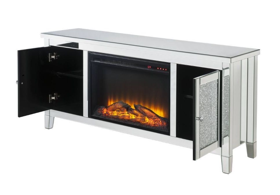 Noralie 91770 Mirror/Faux Diamonds TV Stand w/ LED Fireplace