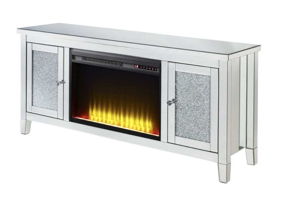 Noralie 91770 Mirror/Faux Diamonds TV Stand w/ LED Fireplace