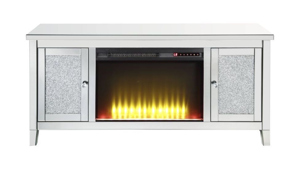 Noralie 91770 Mirror/Faux Diamonds TV Stand w/ LED Fireplace
