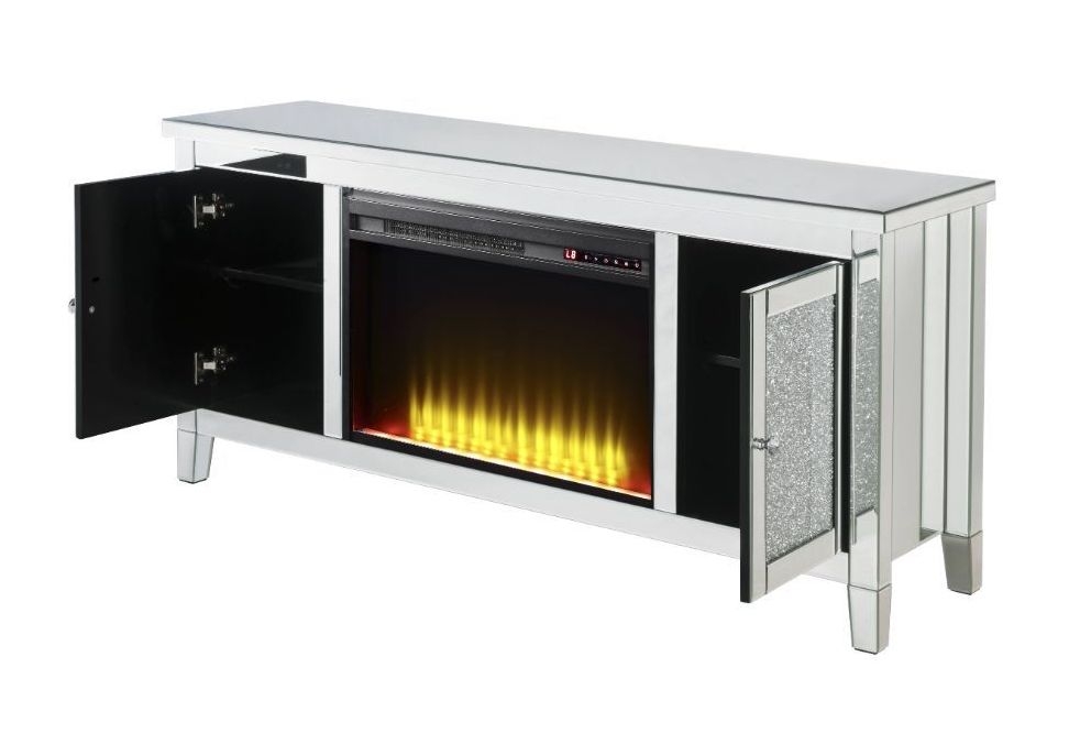 Noralie 91770 Mirror/Faux Diamonds TV Stand w/ LED Fireplace