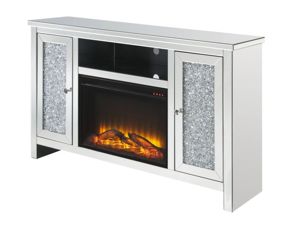 Noralie 91775 Mirror/Faux Diamonds TV Stand w/ LED Fireplace