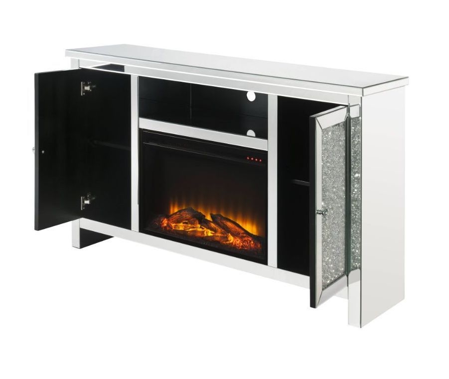 Noralie 91775 Mirror/Faux Diamonds TV Stand w/ LED Fireplace
