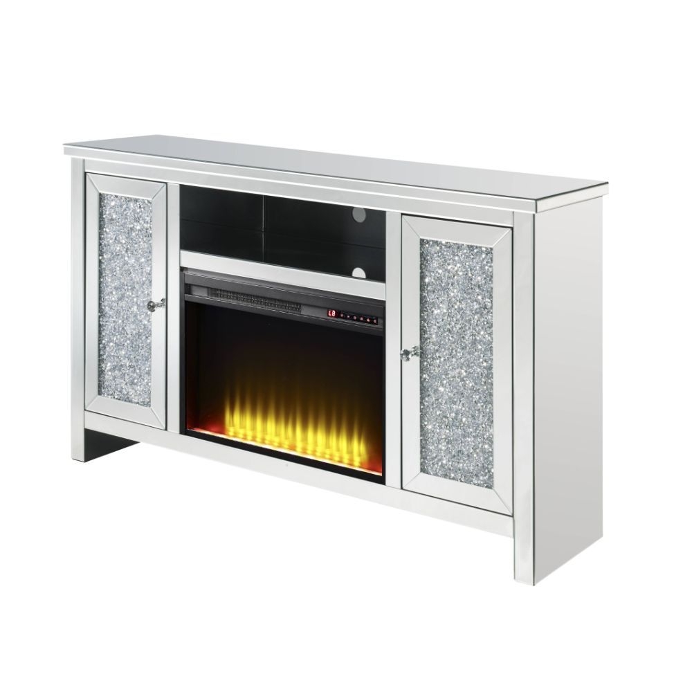 Noralie 91775 Mirror/Faux Diamonds TV Stand w/ LED Fireplace