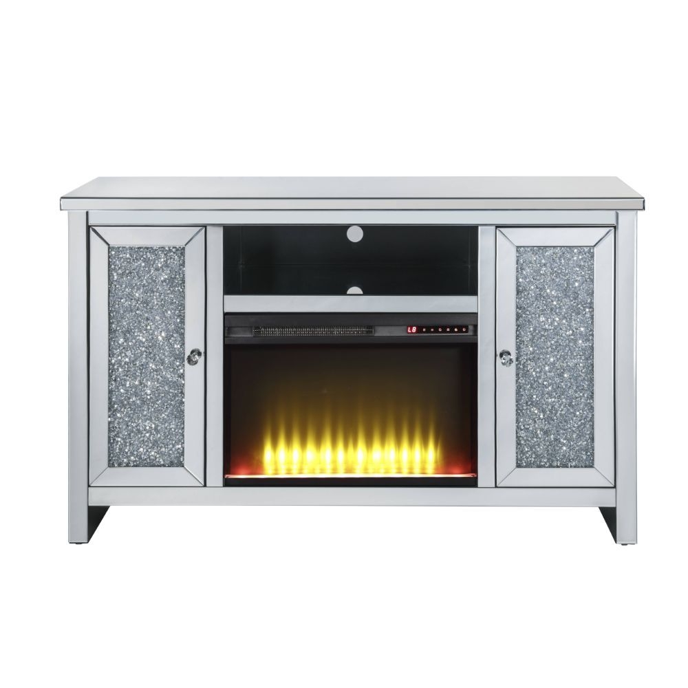 Noralie 91775 Mirror/Faux Diamonds TV Stand w/ LED Fireplace