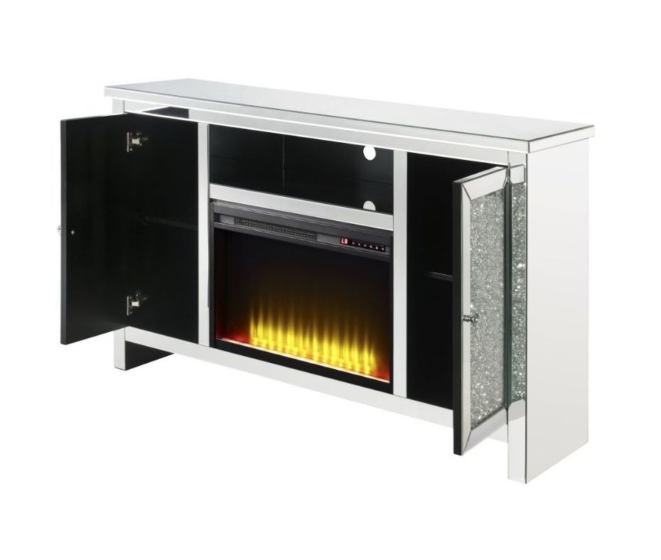Noralie 91775 Mirror/Faux Diamonds TV Stand w/ LED Fireplace