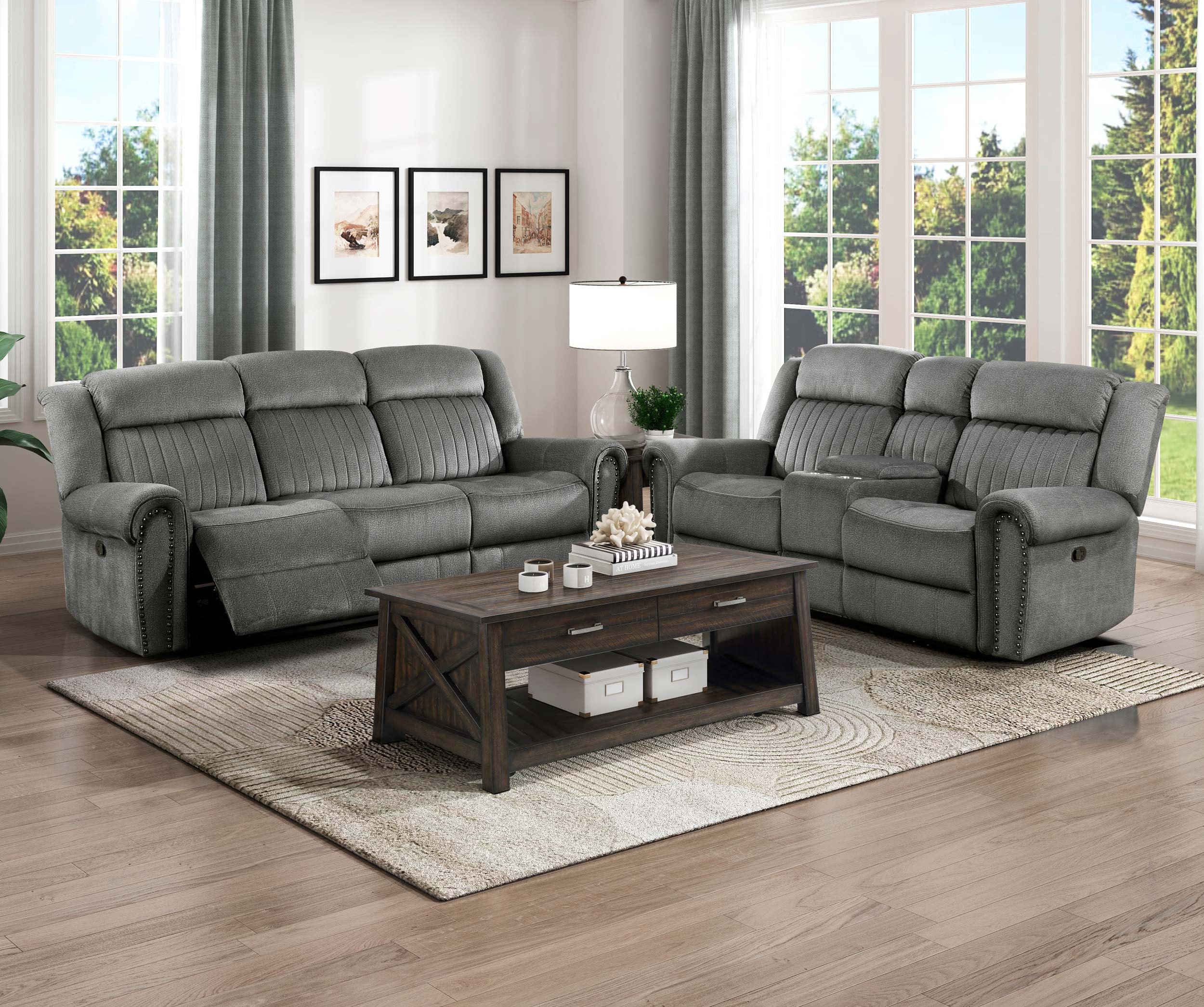 Brennen Microfiber Double Reclining Loveseat with Center Console