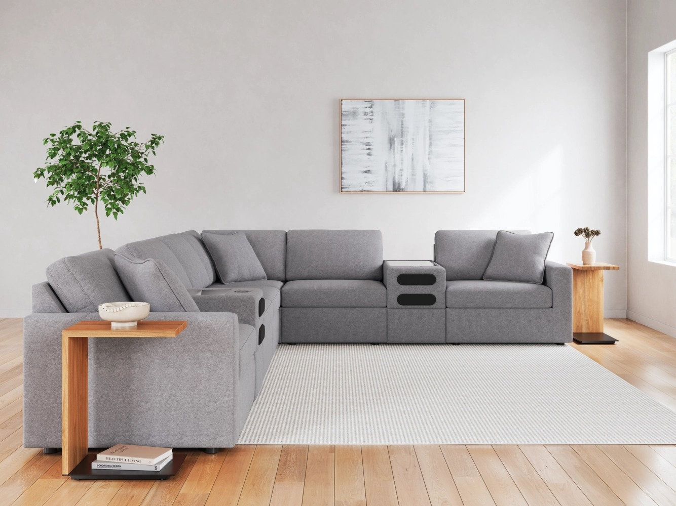 Modmax 8-Piece L-Shaped Polyester Sectional w/Audio Consoles