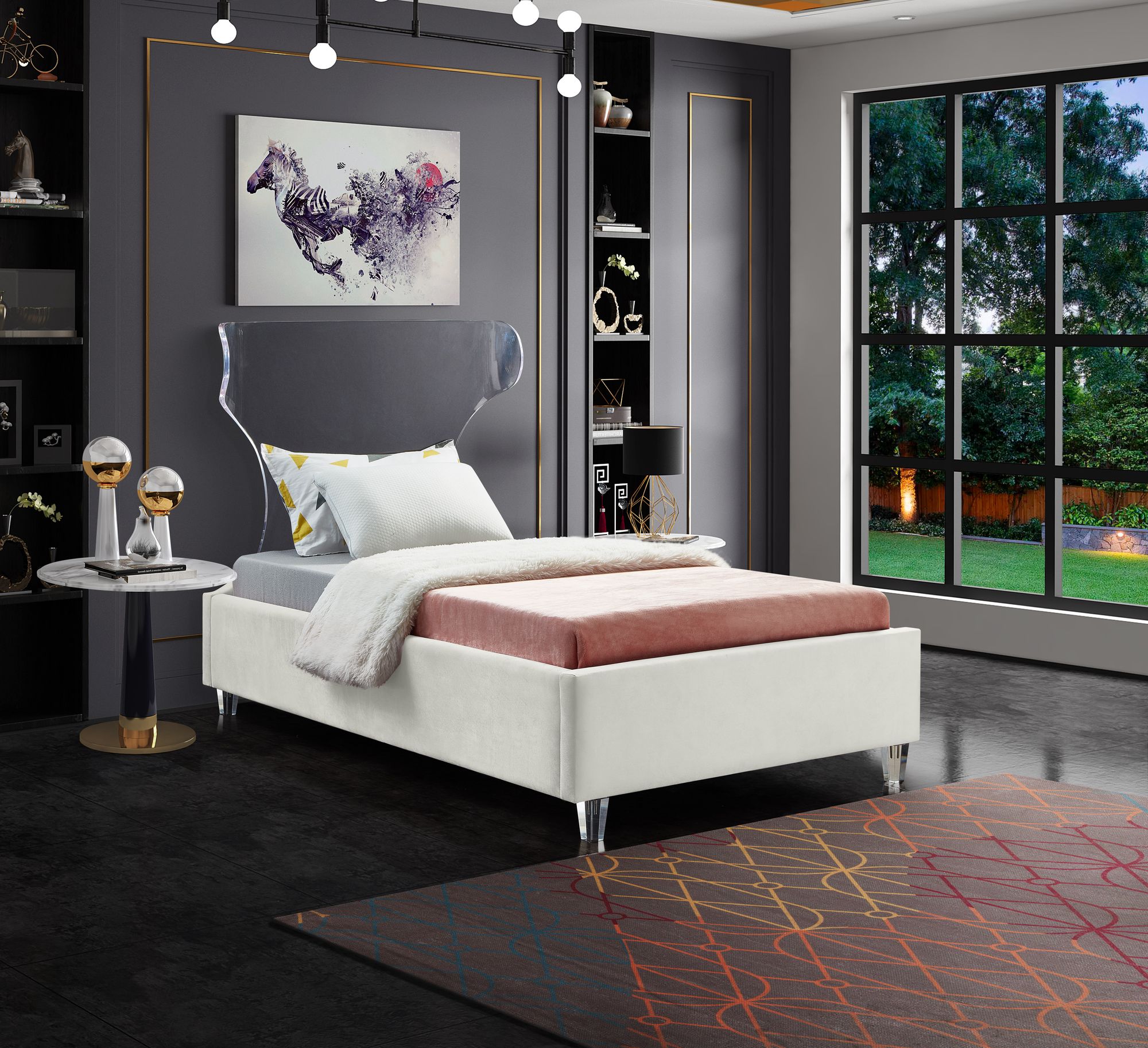 Ghost Velvet Twin Size Bed