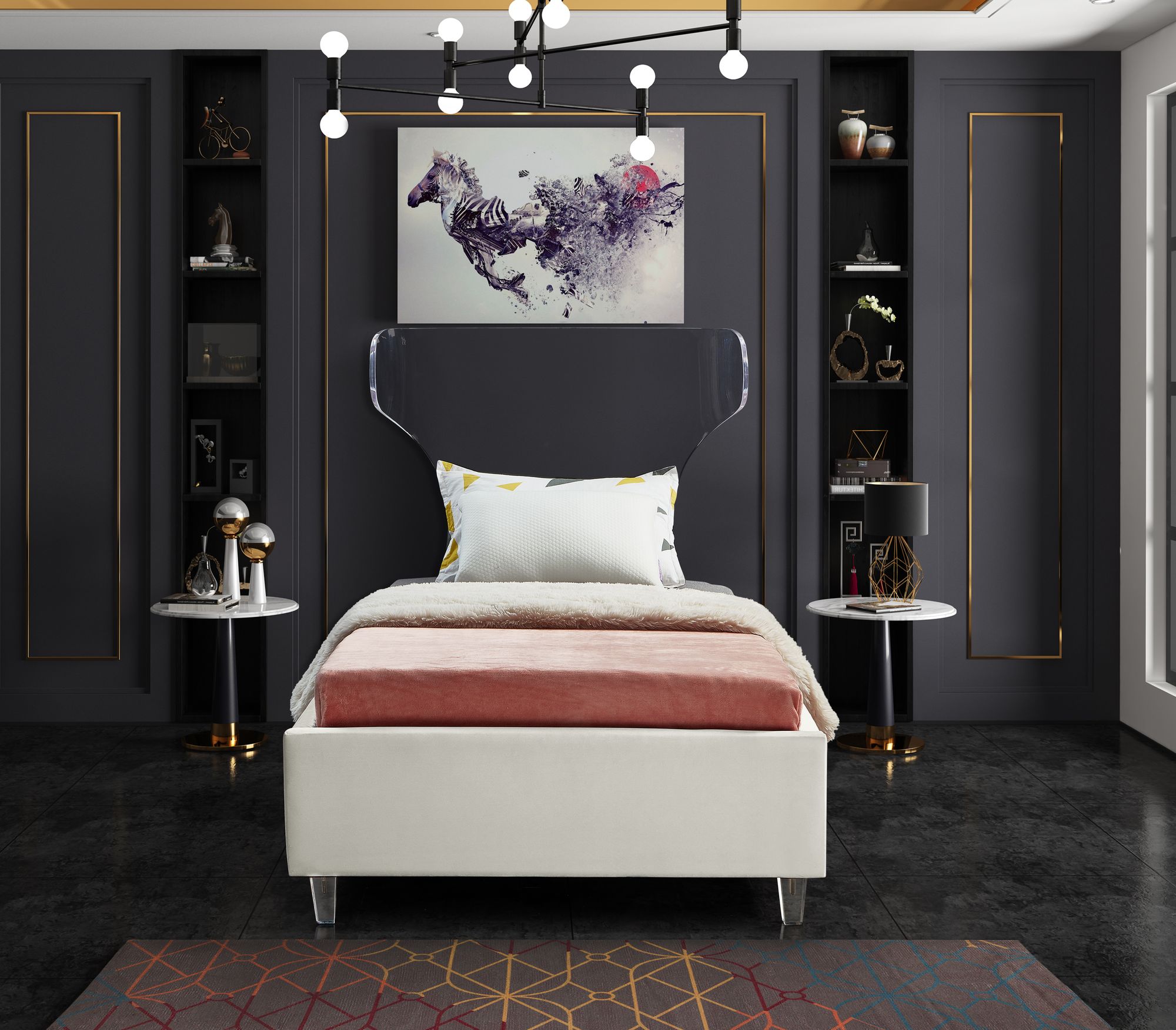 Ghost Velvet Twin Size Bed