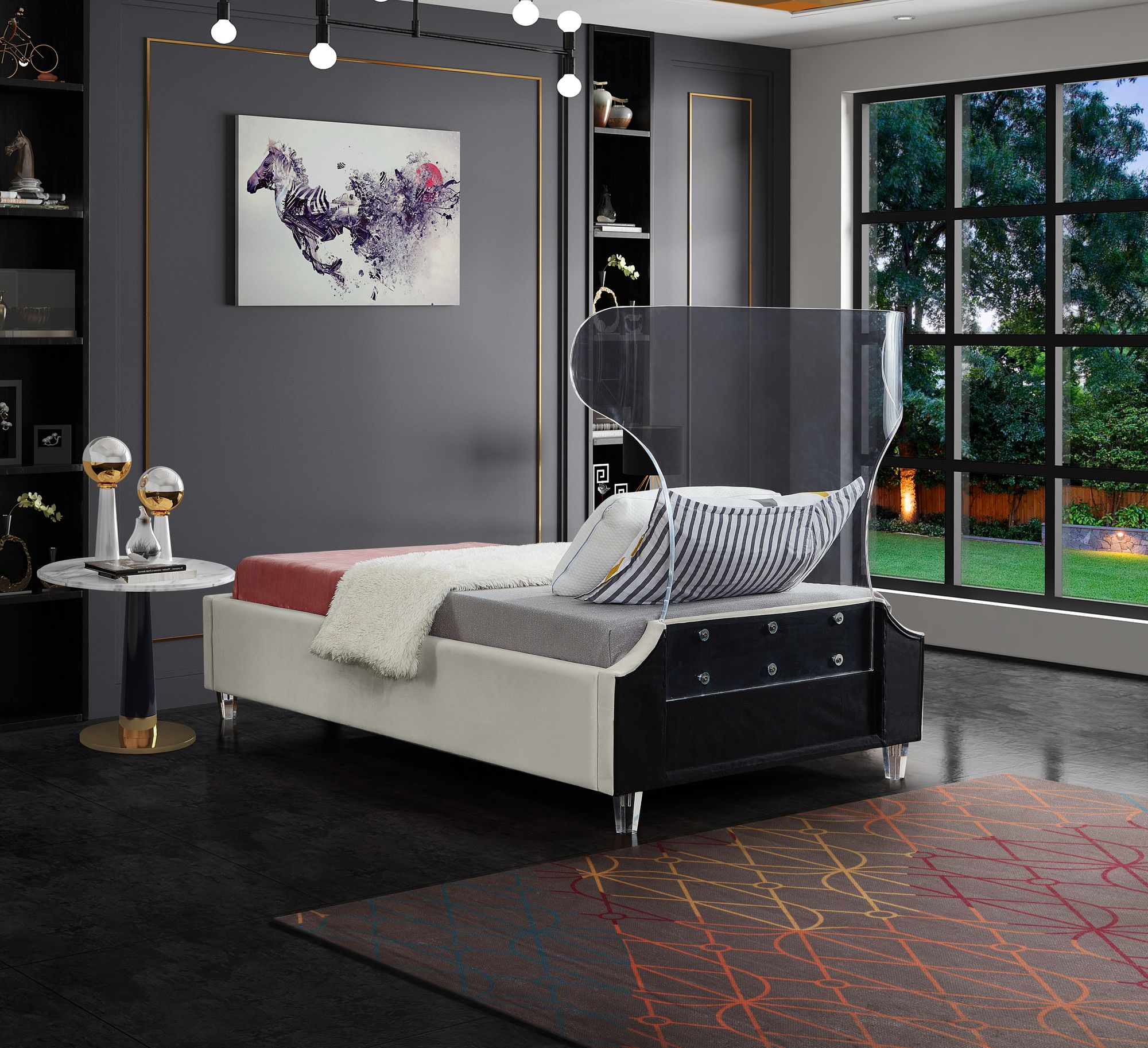 Ghost Velvet Twin Size Bed