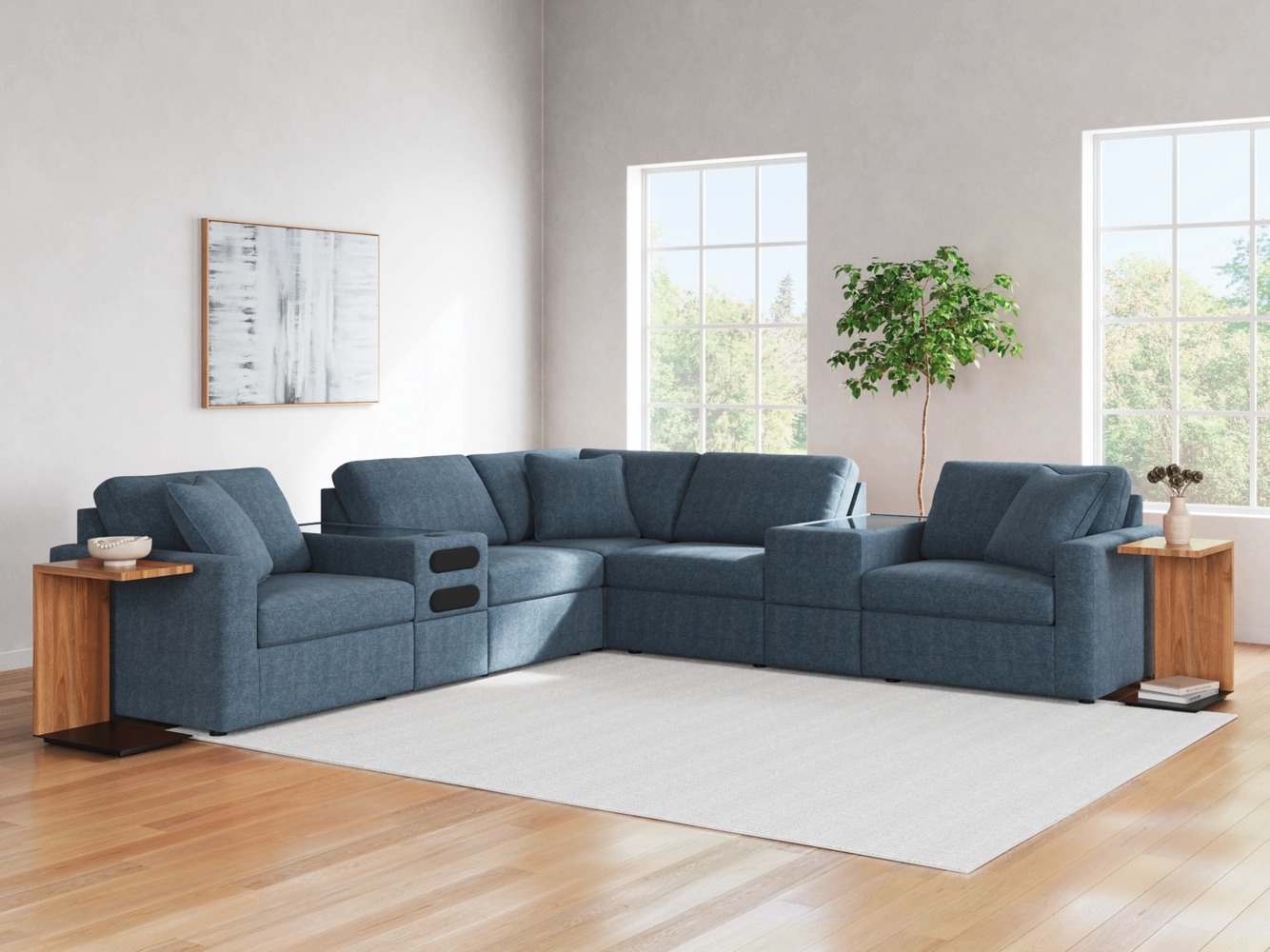 Modmax 7-Piece L-Shaped Polyester Balanced Sectional w/Audio & Storage Consoles