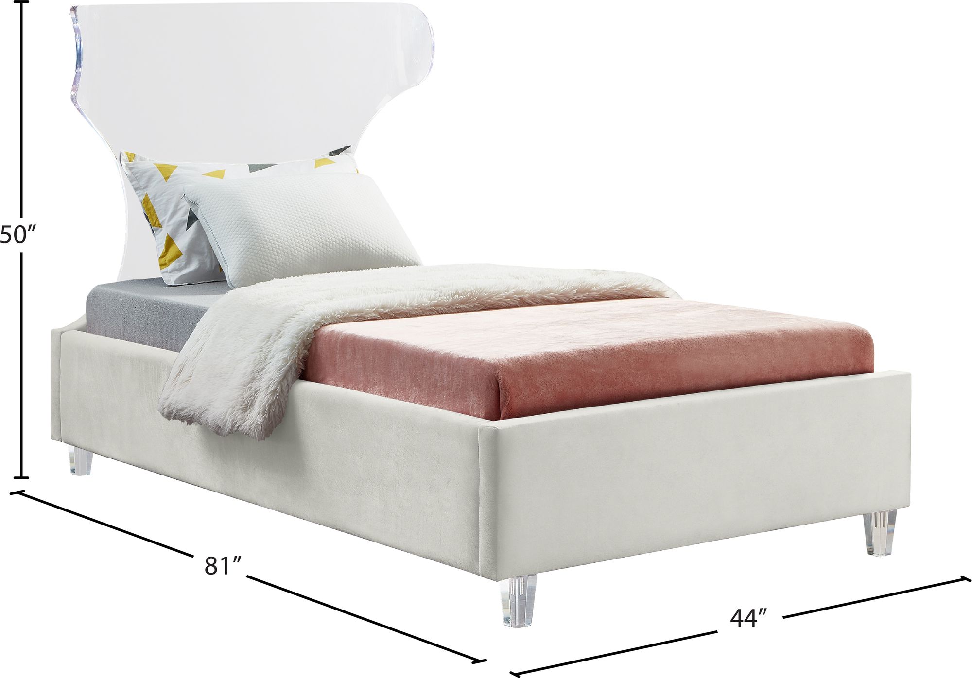 Ghost Velvet Twin Size Bed