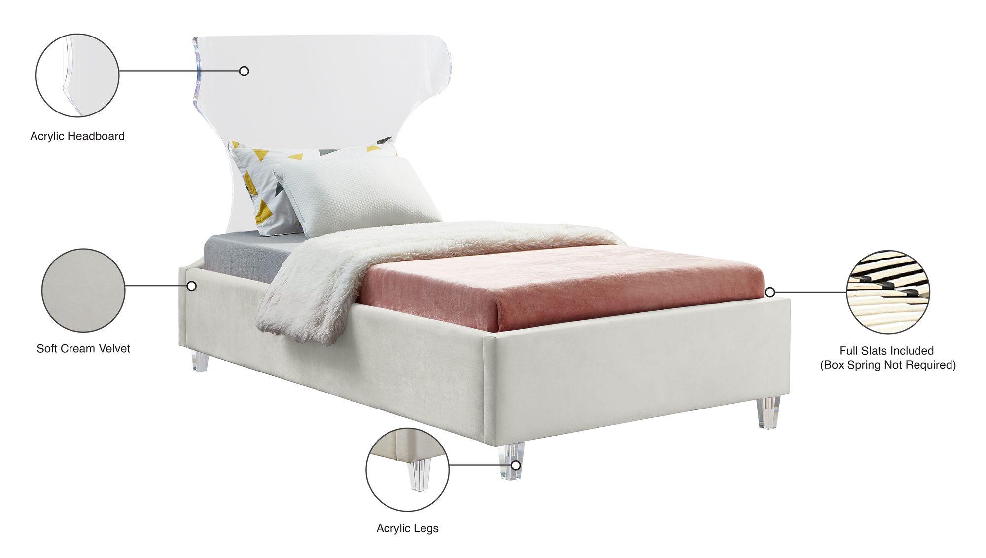 Ghost Velvet Twin Size Bed