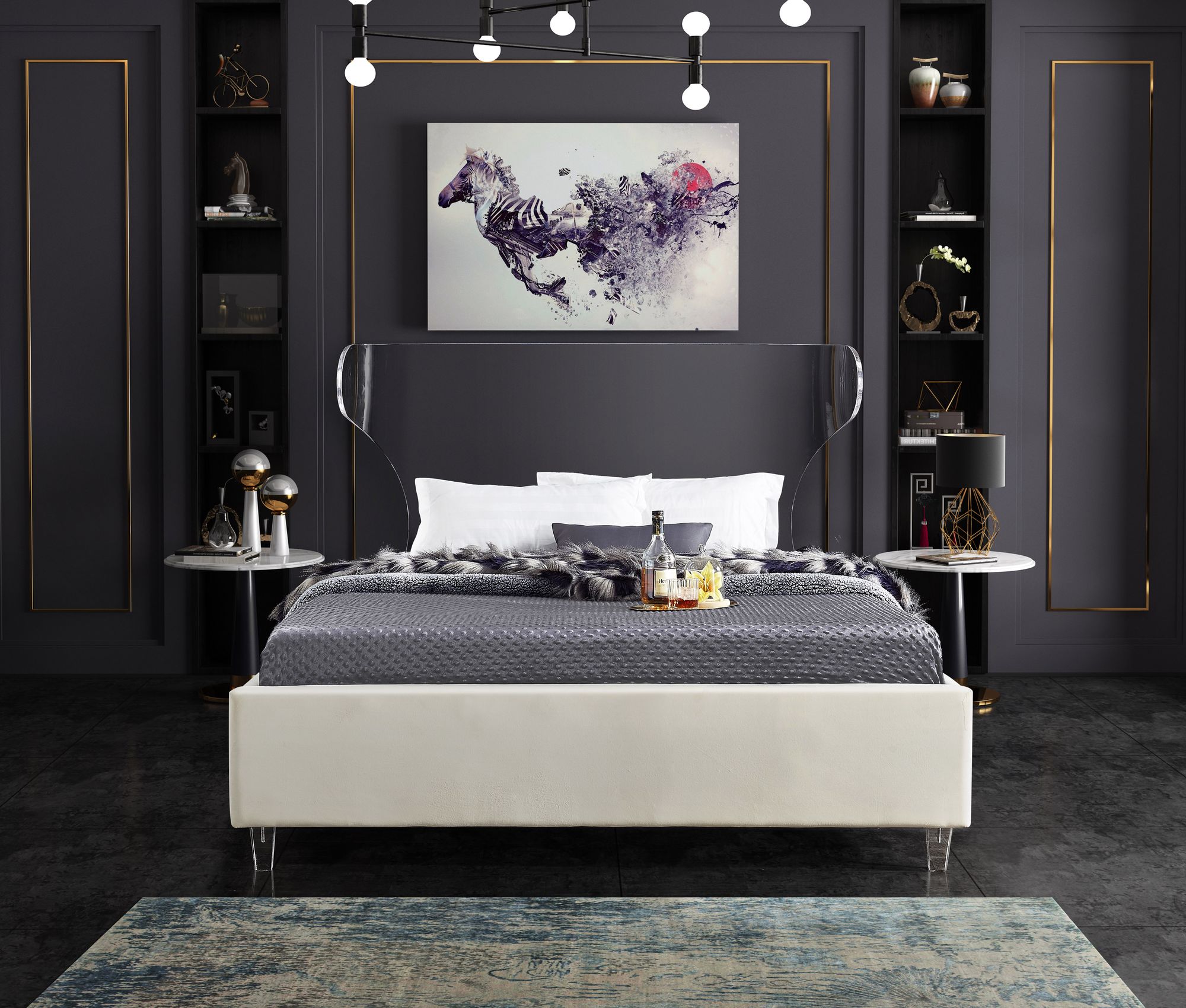 Ghost Velvet Queen Size Bed