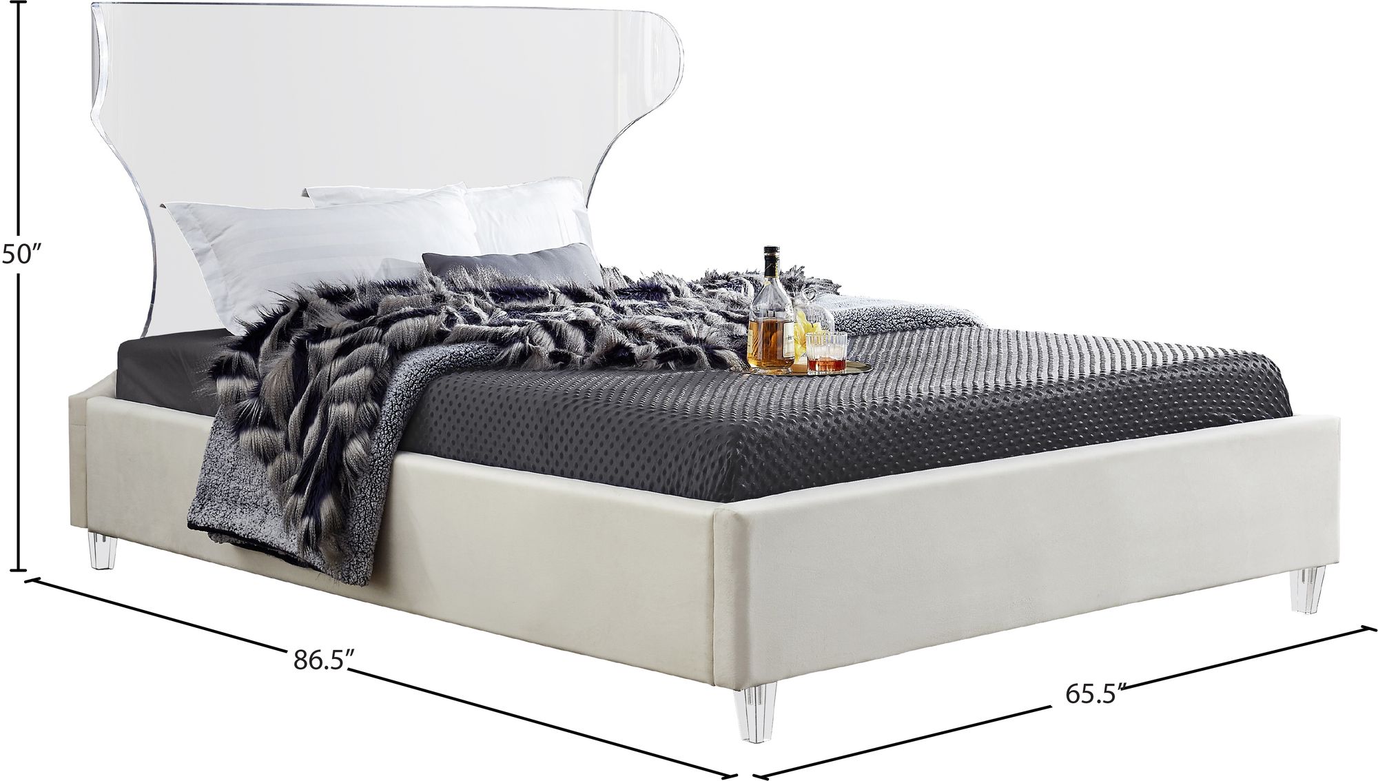 Ghost Velvet Queen Size Bed