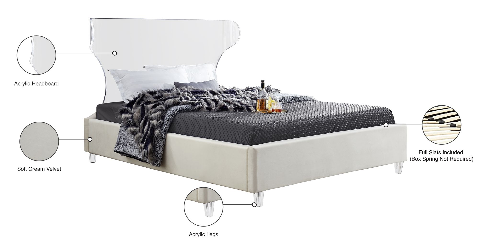 Ghost Velvet Queen Size Bed