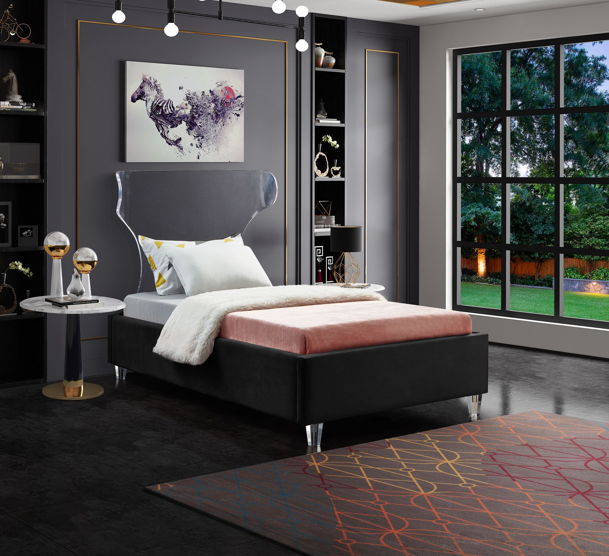 Ghost Velvet Twin Size Bed