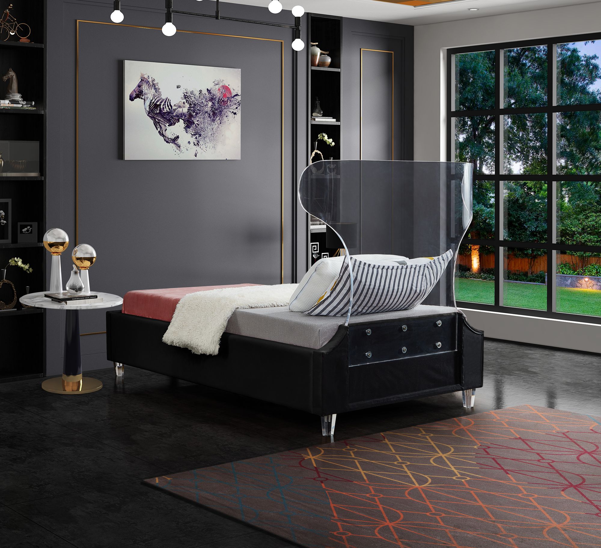 Ghost Velvet Twin Size Bed