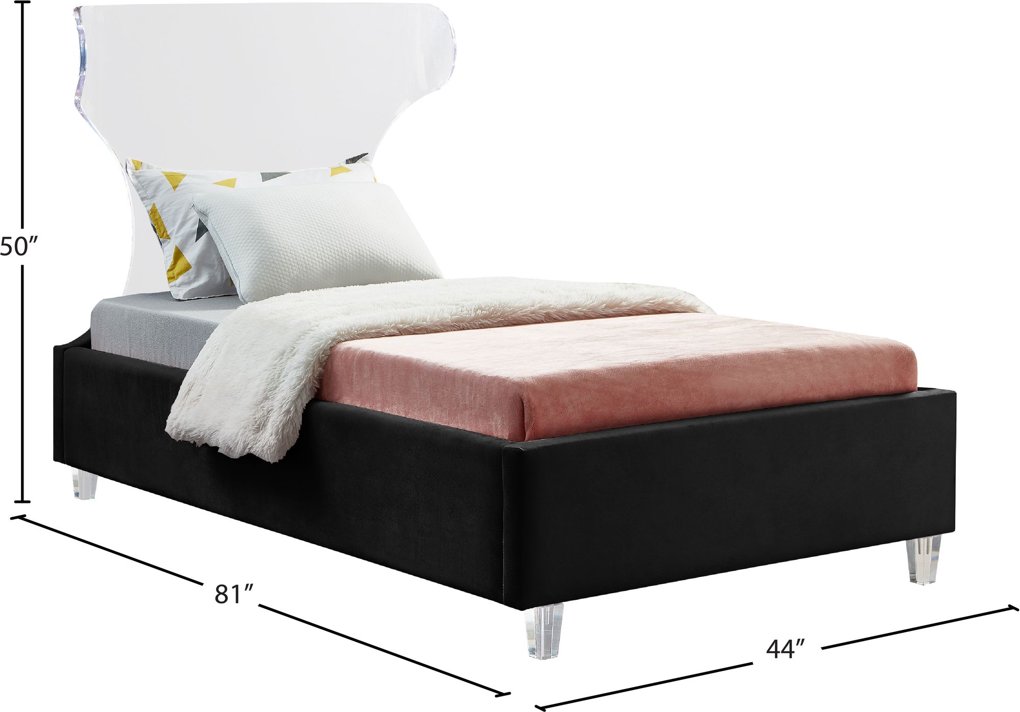 Ghost Velvet Twin Size Bed