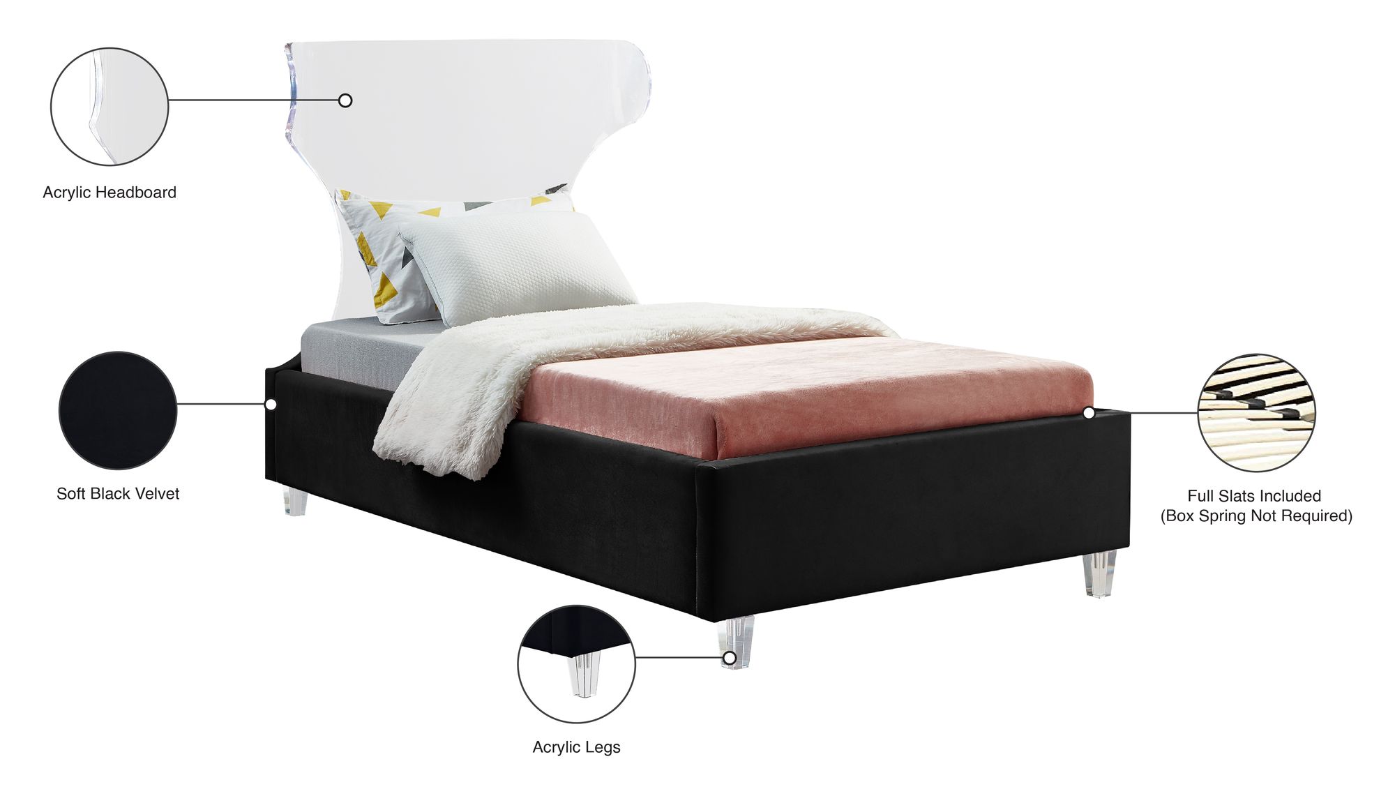 Ghost Velvet Twin Size Bed