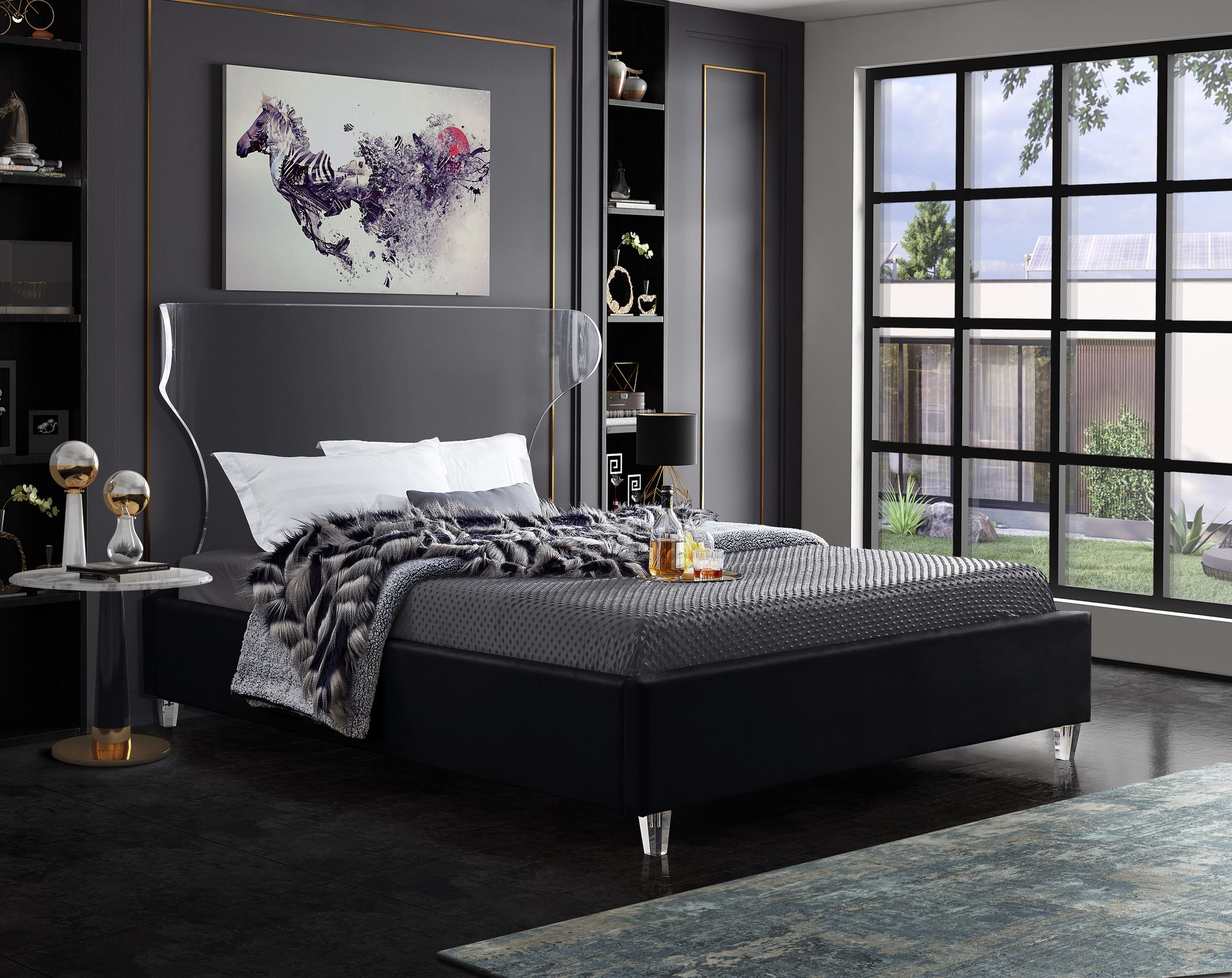 Ghost Velvet Queen Size Bed