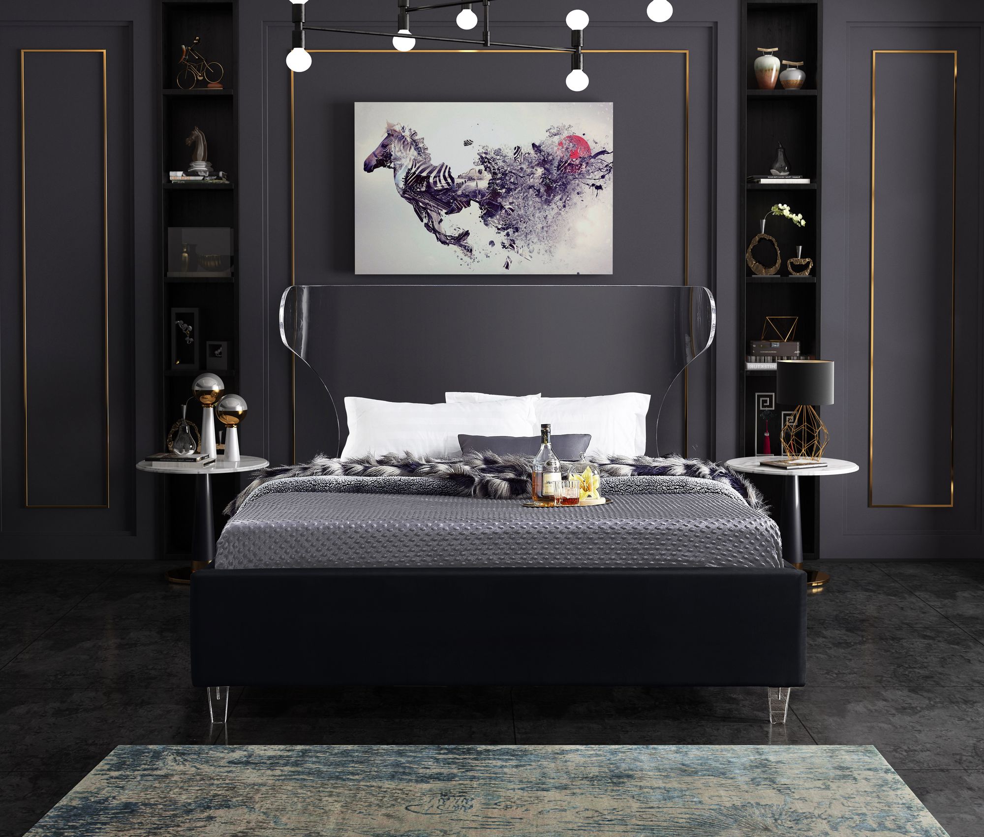 Ghost Velvet Queen Size Bed