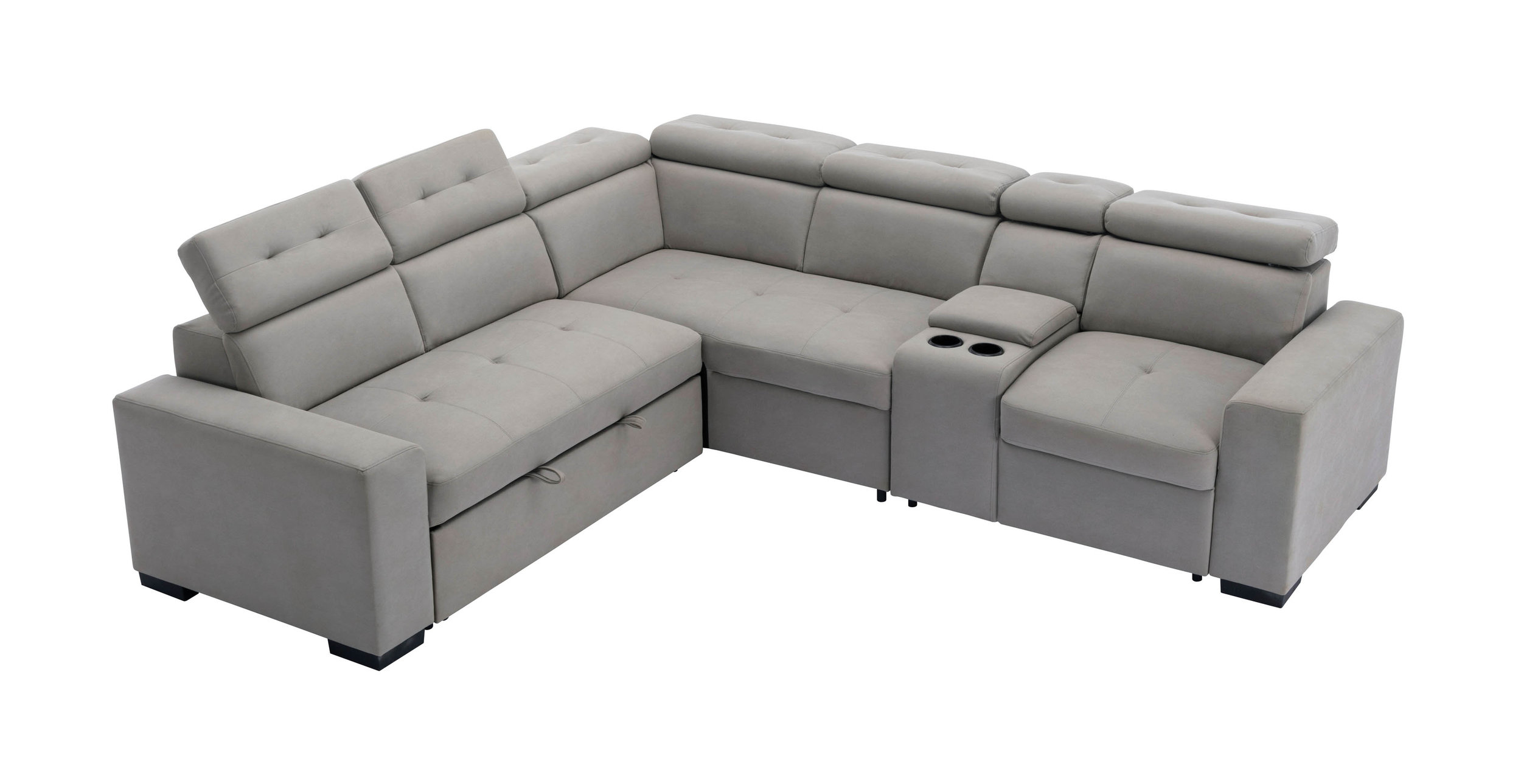 Farrah Microfiber 3‑Piece Sectional with Adjustable Headrests, Pull‑out Bed & Console