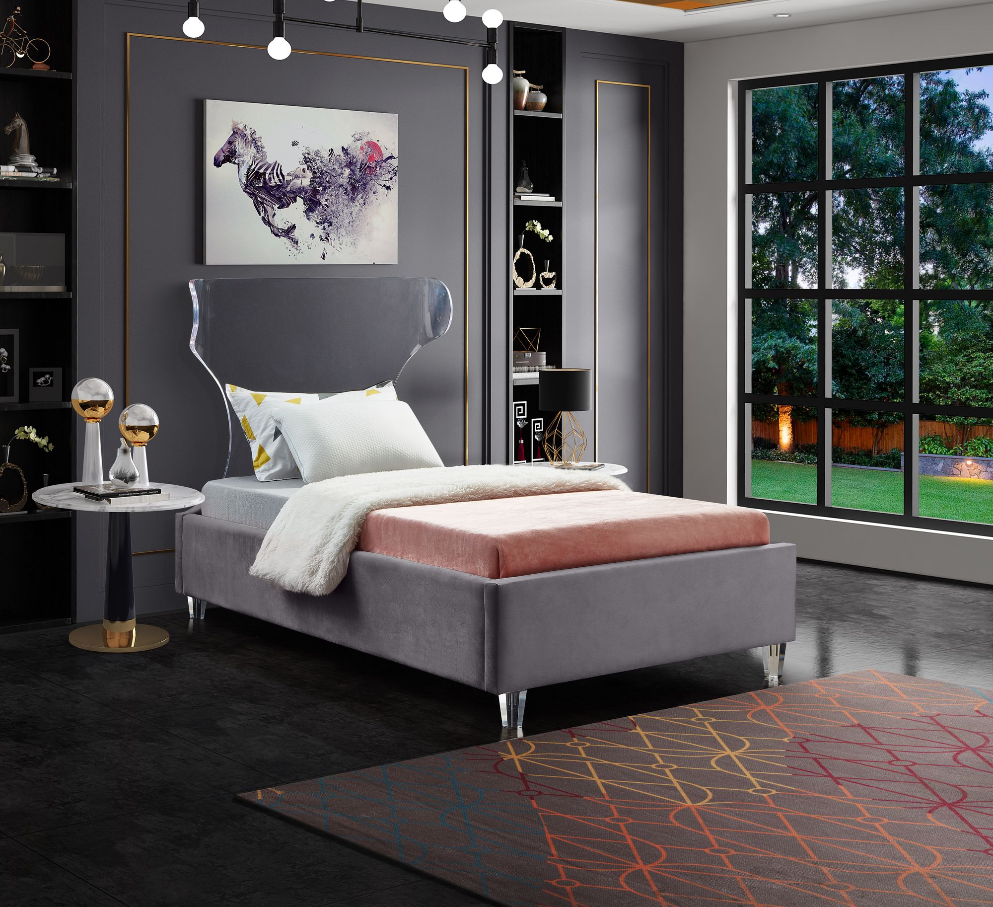 Ghost Velvet Twin Size Bed