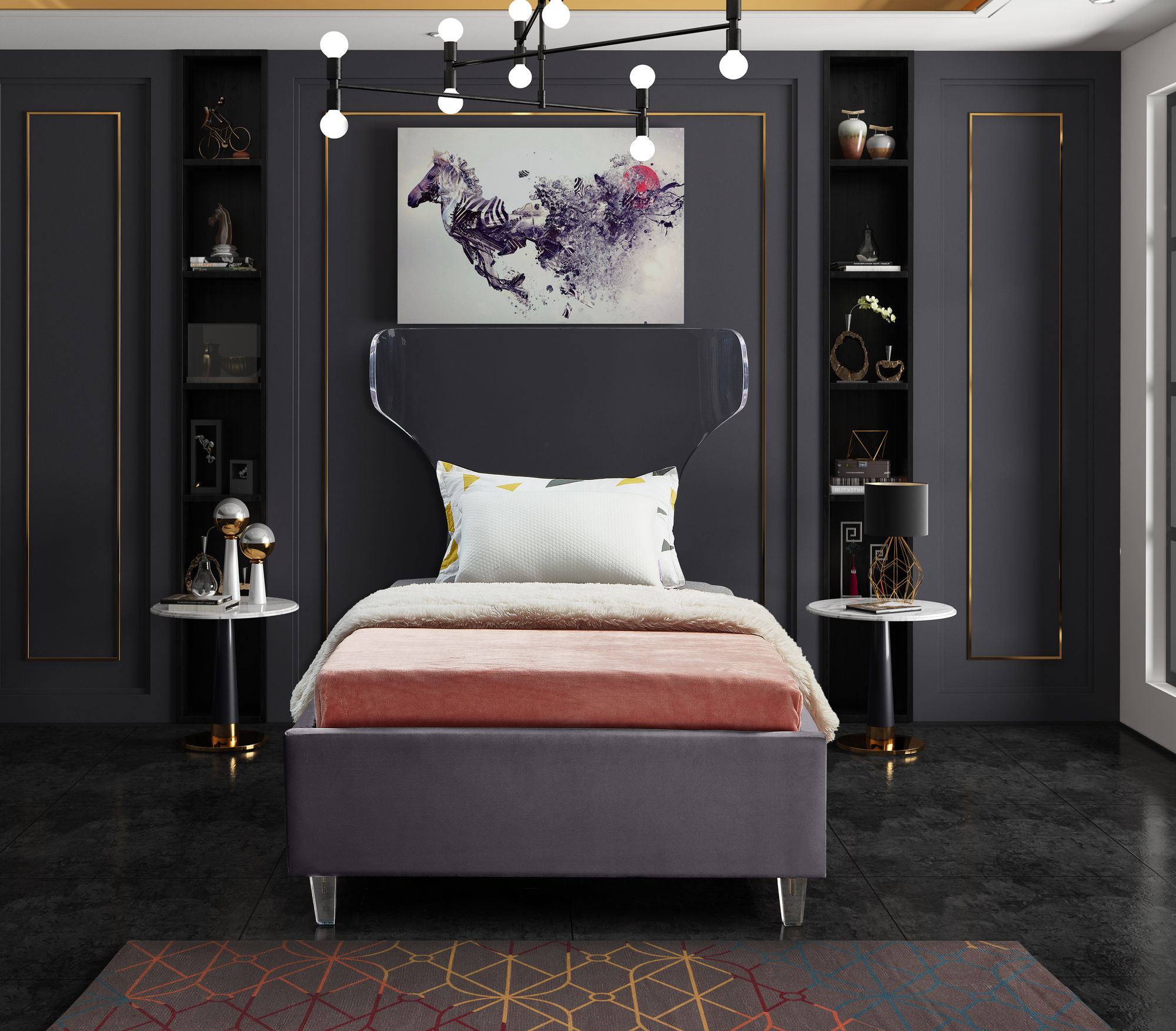 Ghost Velvet Twin Size Bed