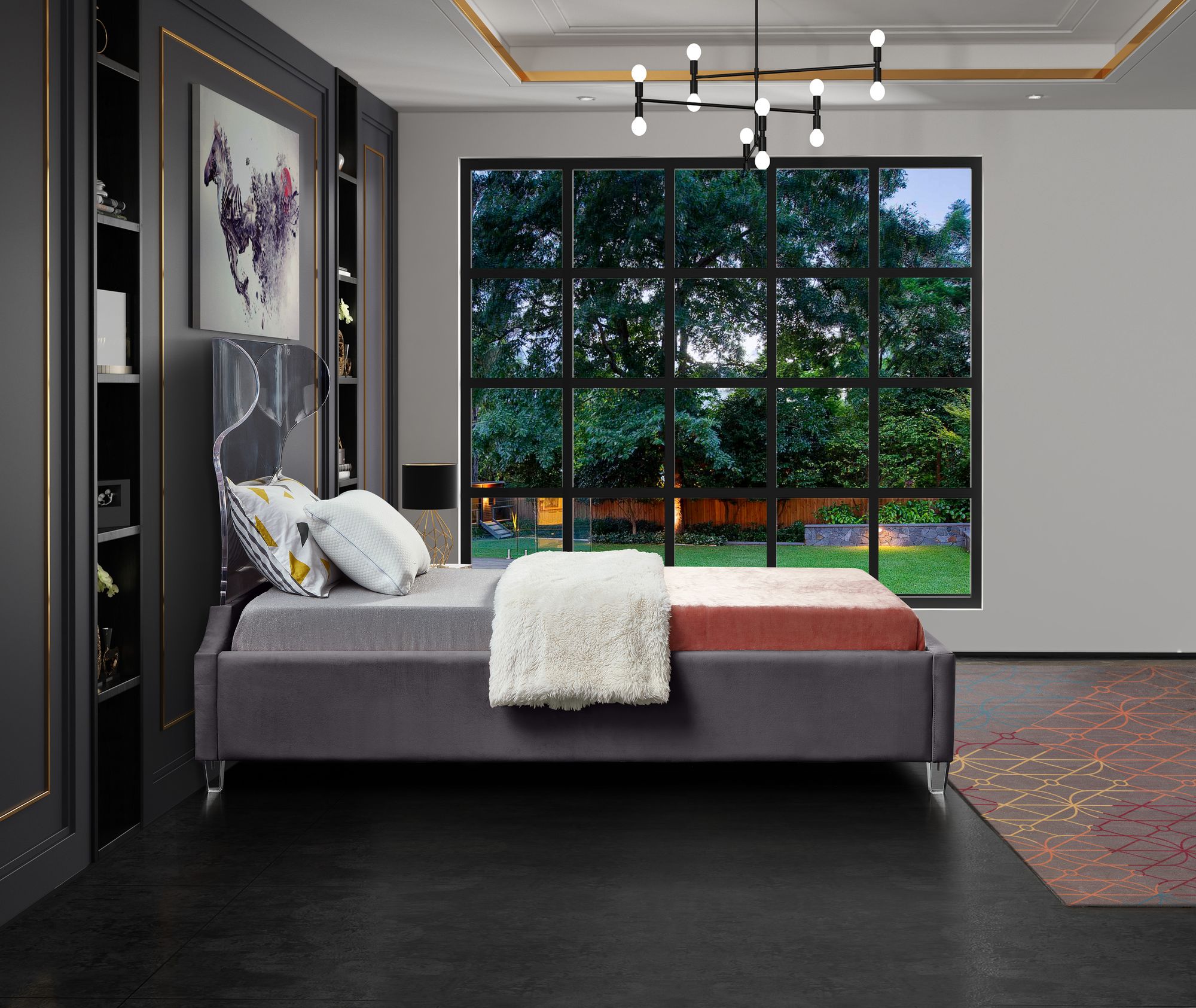 Ghost Velvet Twin Size Bed