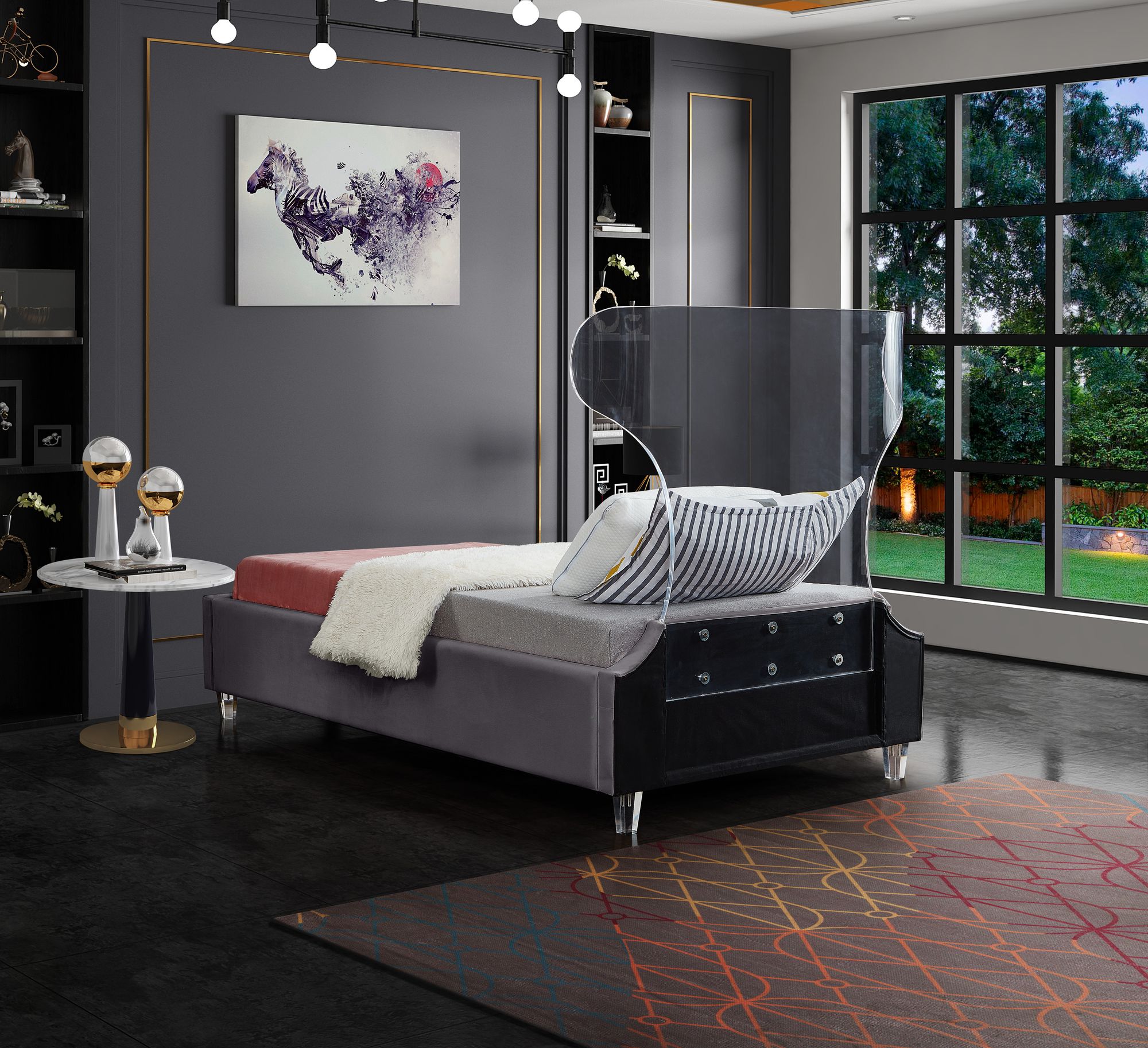 Ghost Velvet Twin Size Bed