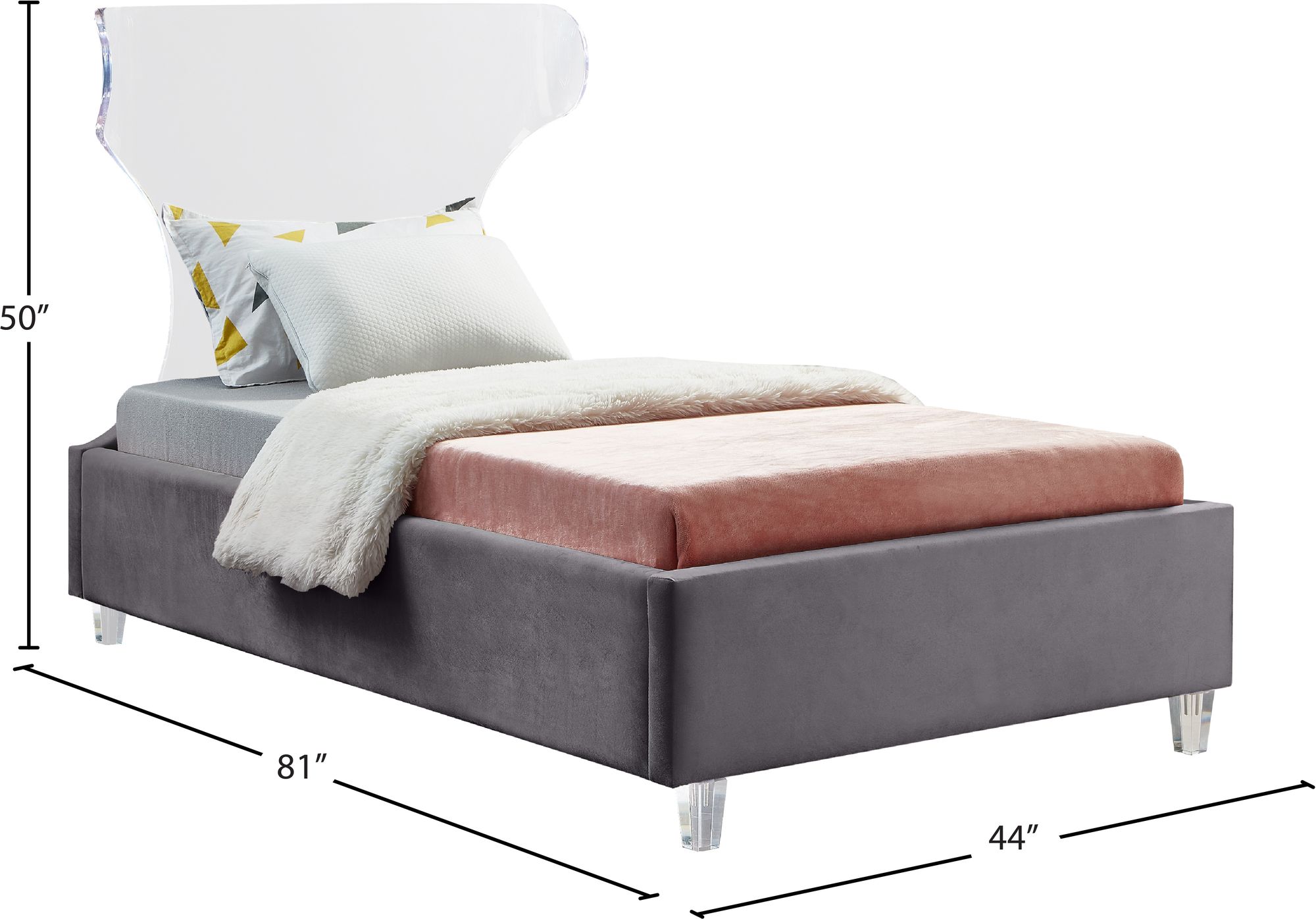 Ghost Velvet Twin Size Bed