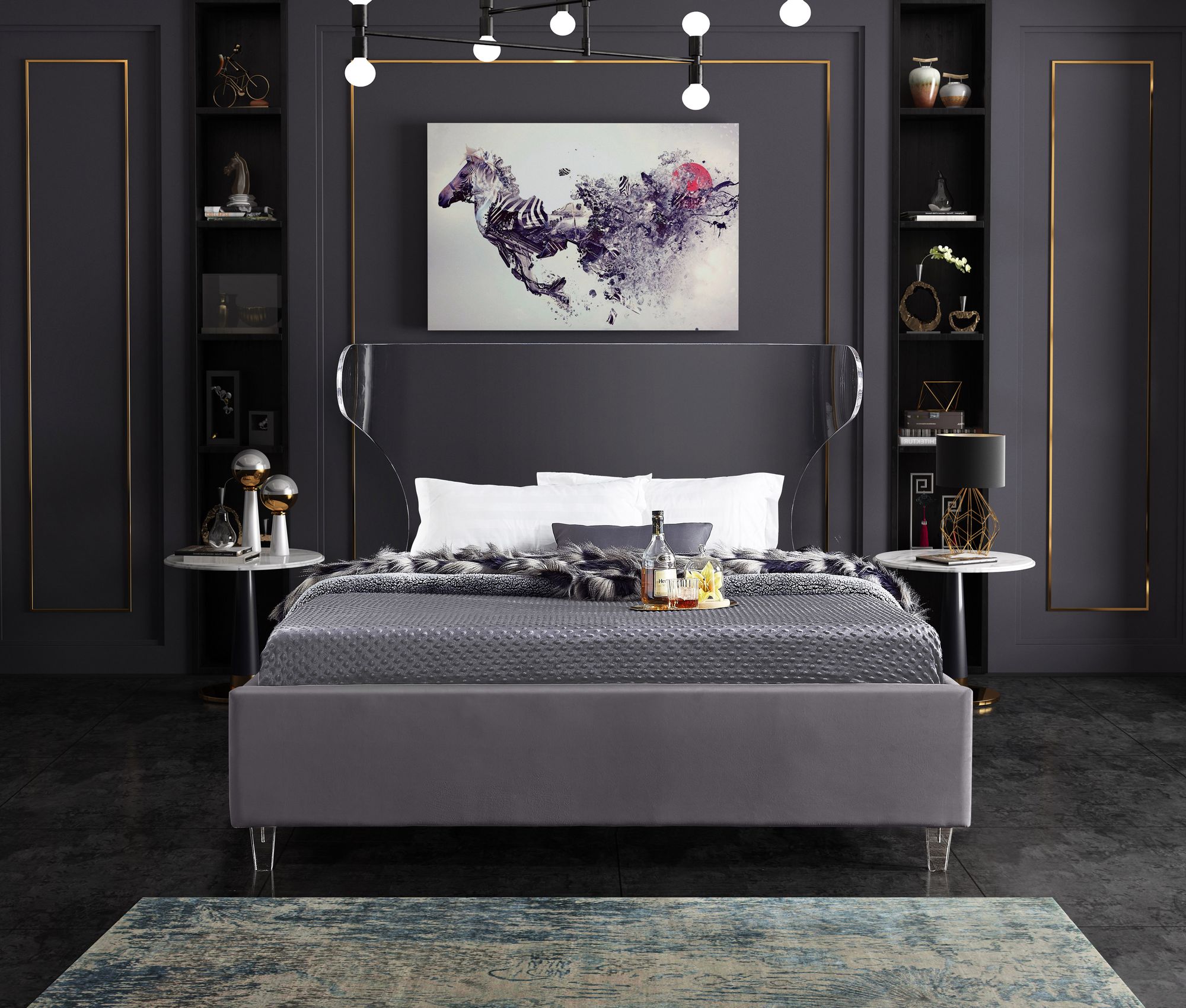 Ghost Velvet Queen Size Bed