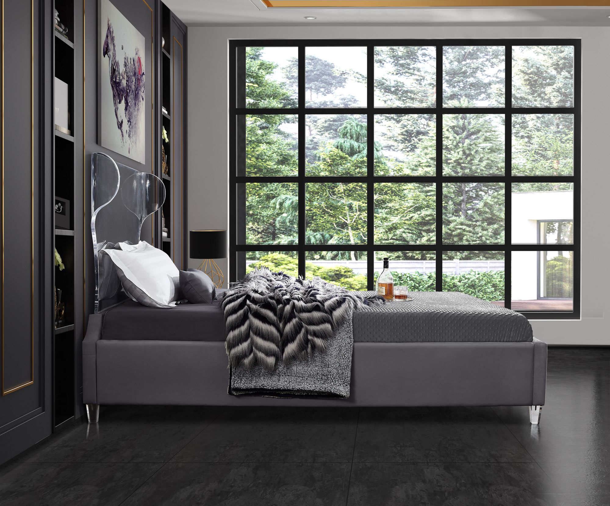Ghost Velvet Queen Size Bed