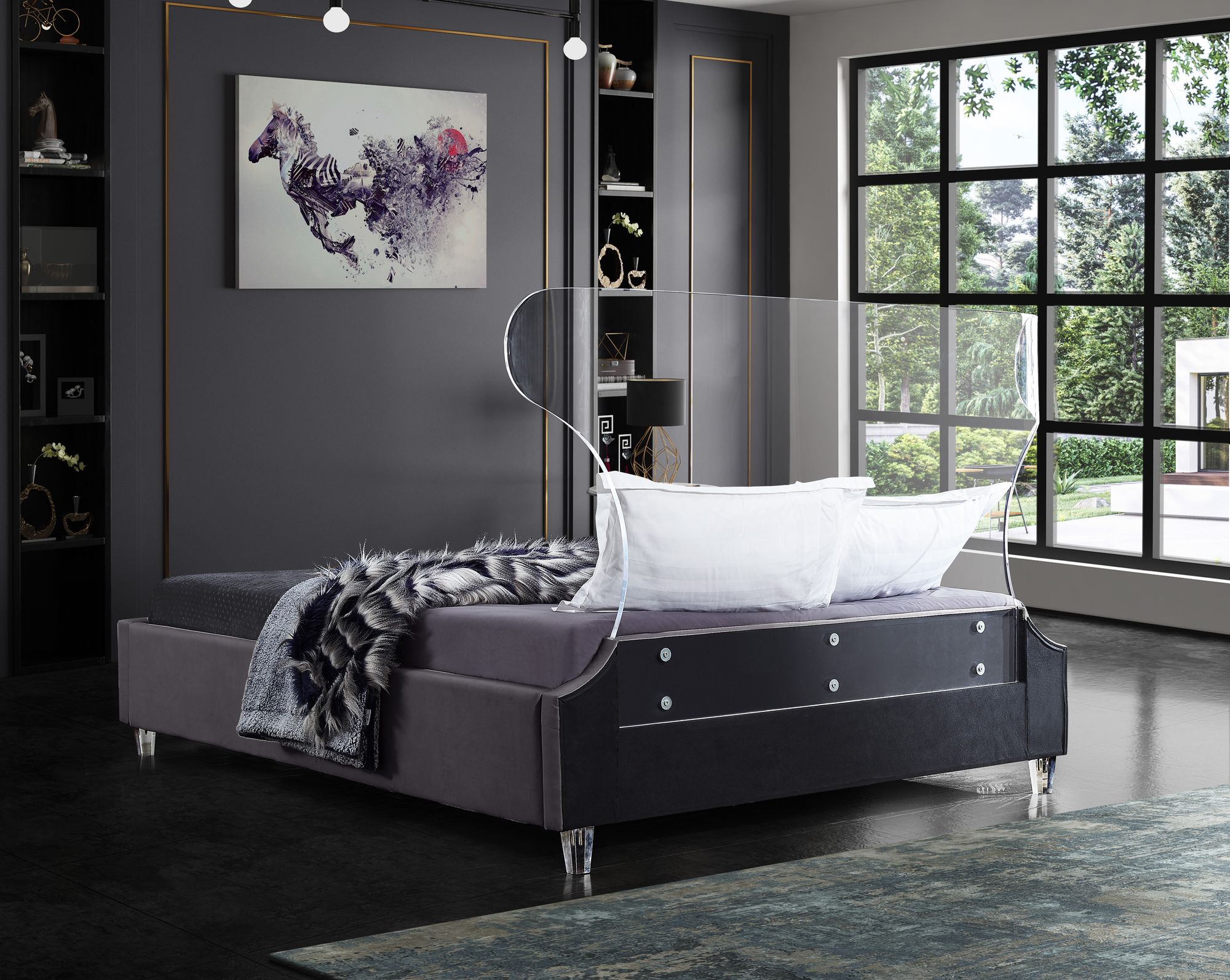 Ghost Velvet Queen Size Bed