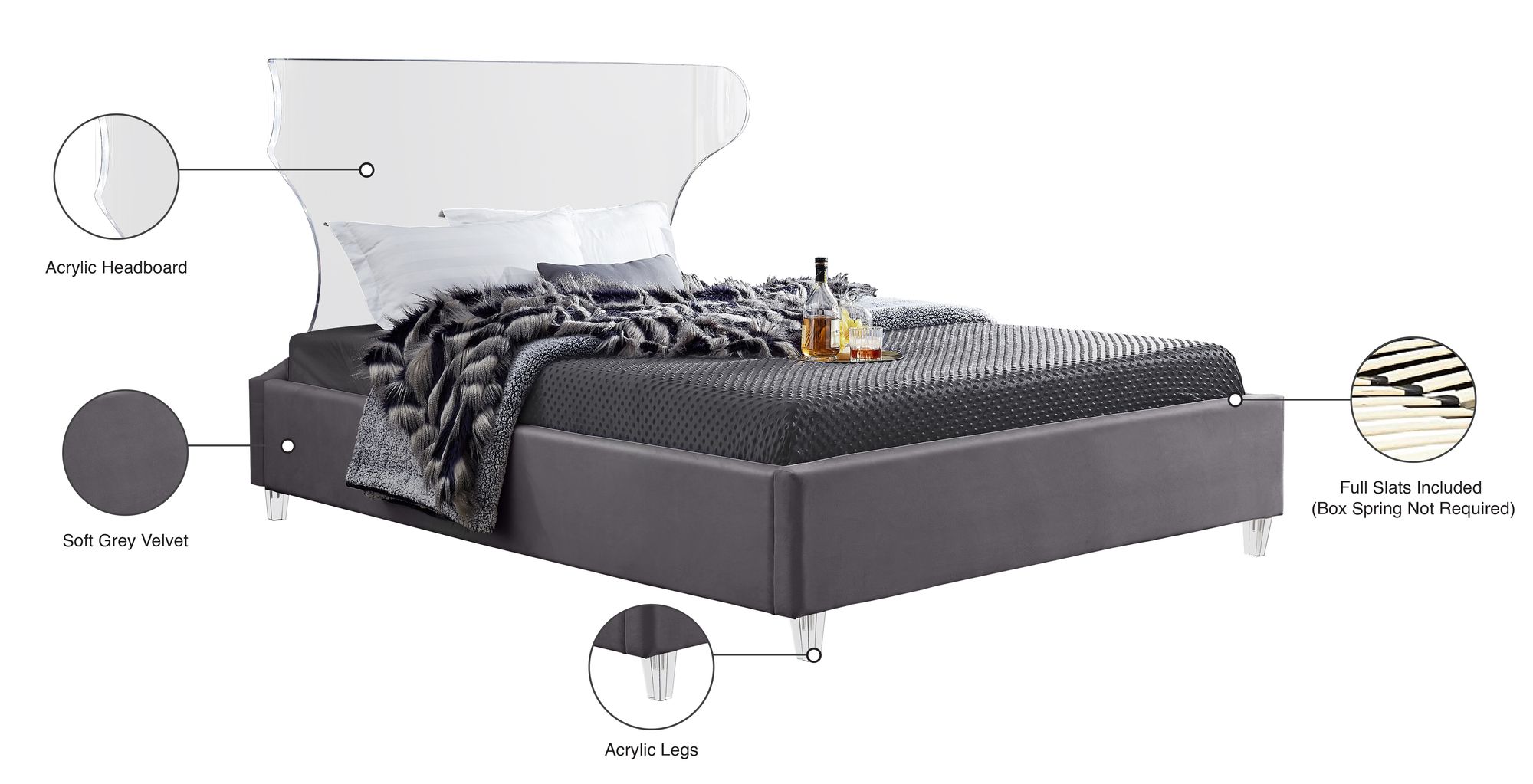 Ghost Velvet Queen Size Bed