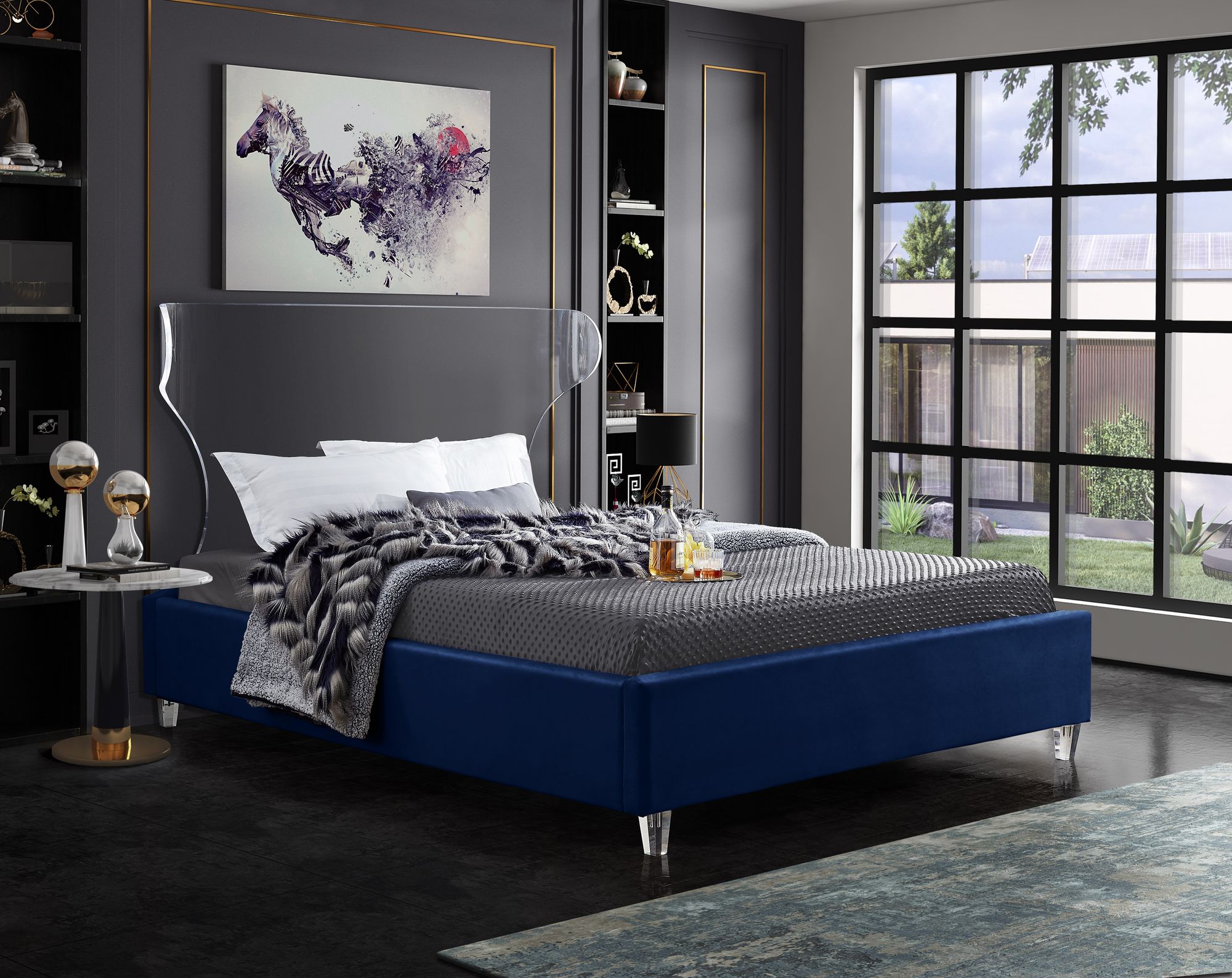 Ghost Velvet Queen Size Bed