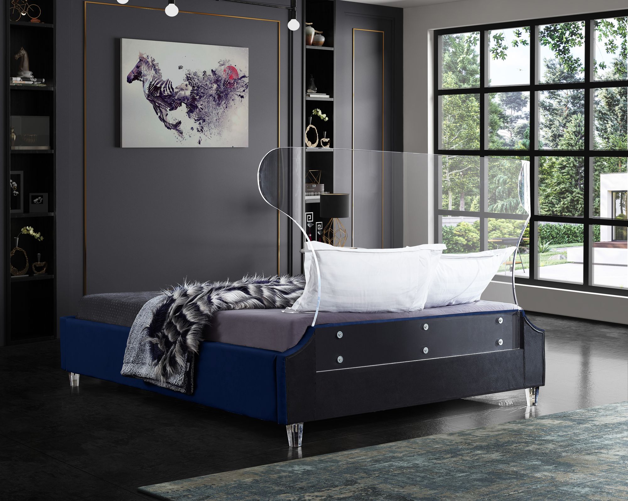 Ghost Velvet Queen Size Bed