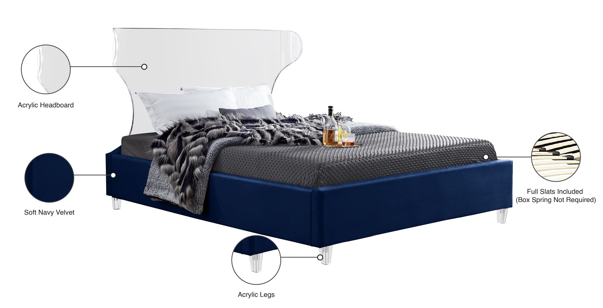 Ghost Velvet Queen Size Bed