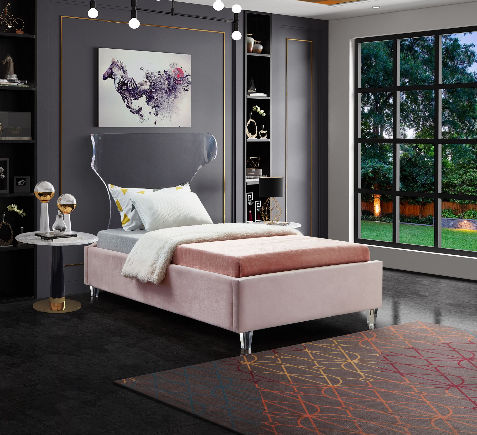Ghost Velvet Twin Size Bed