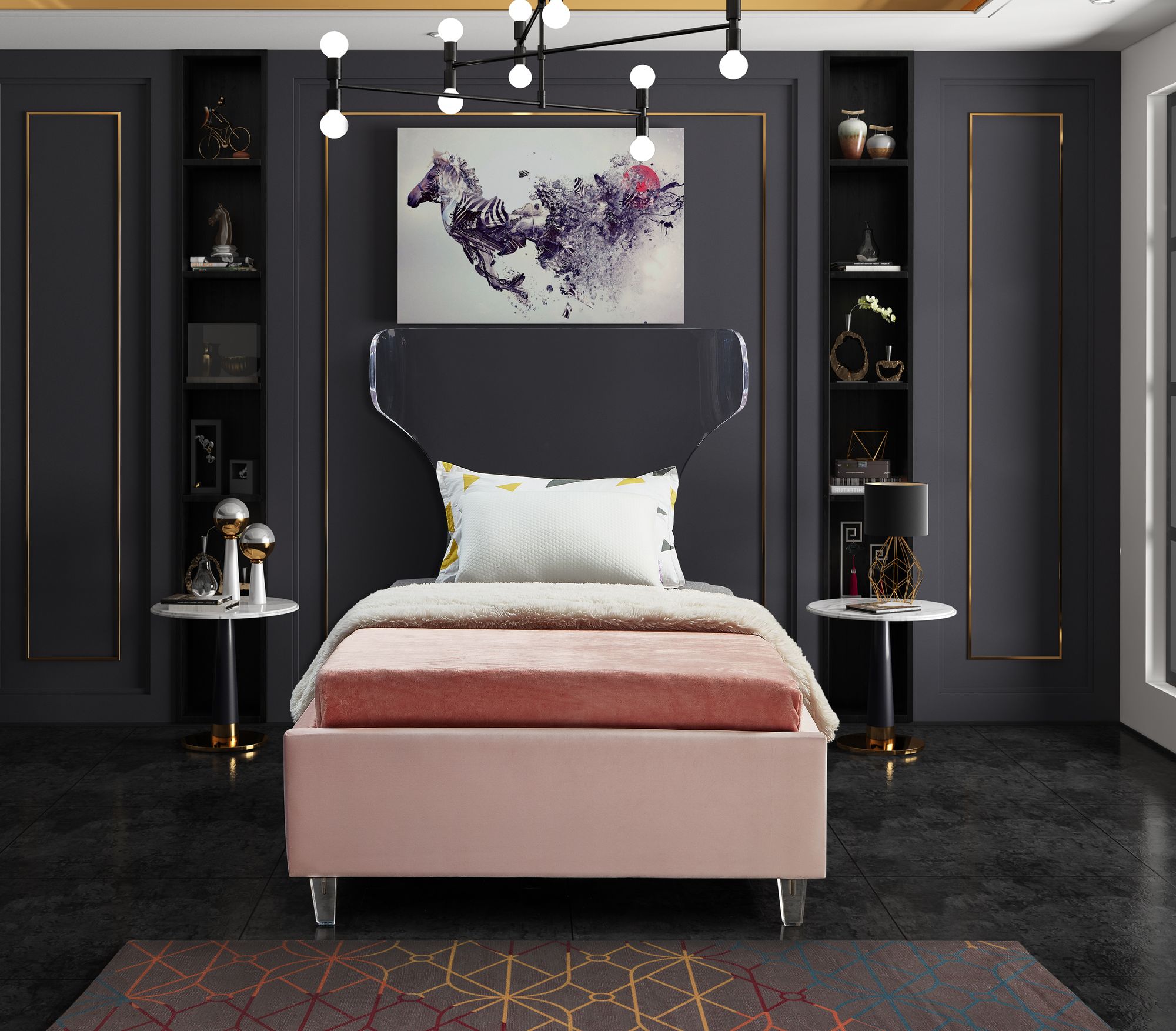 Ghost Velvet Twin Size Bed