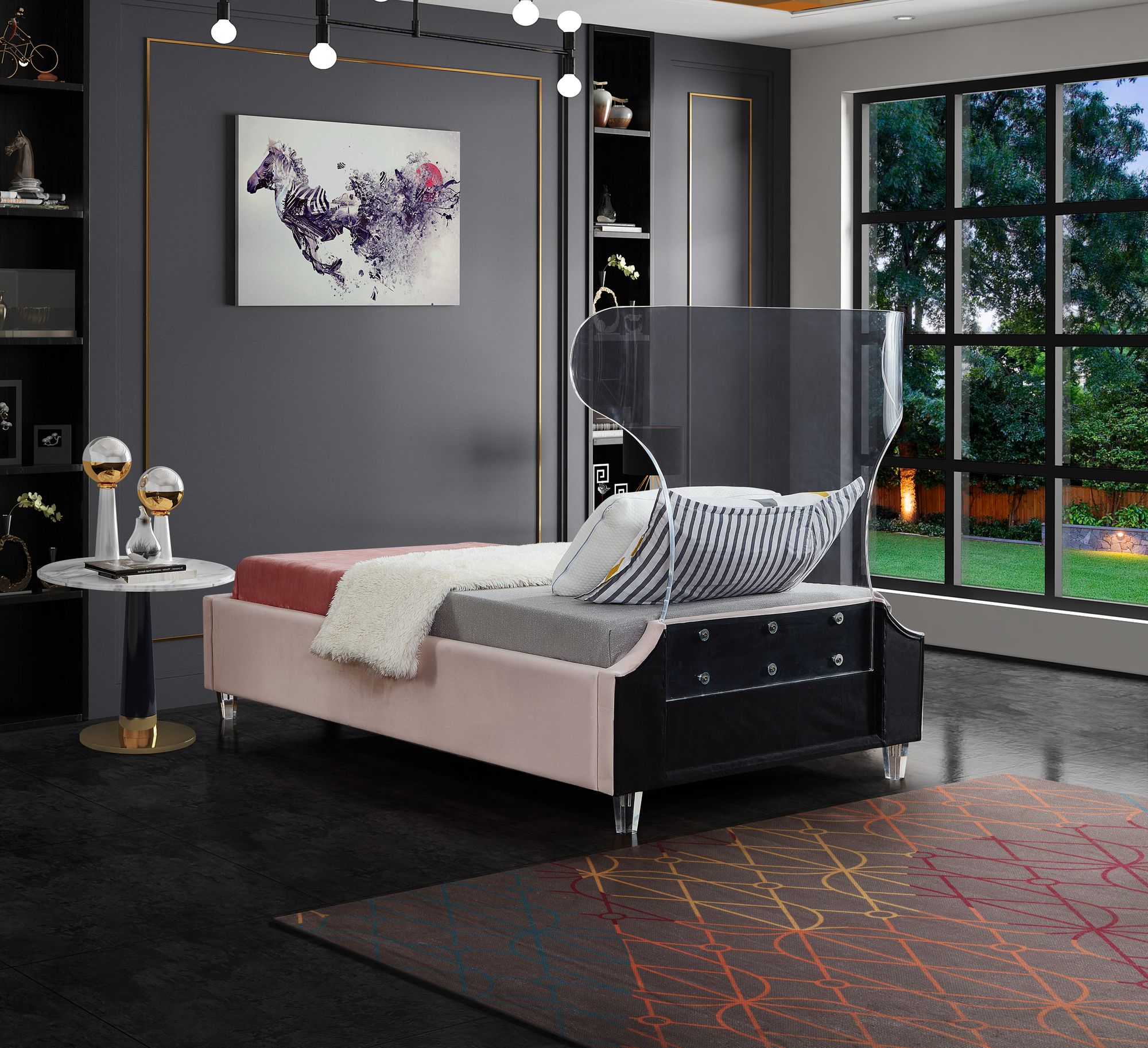 Ghost Velvet Twin Size Bed
