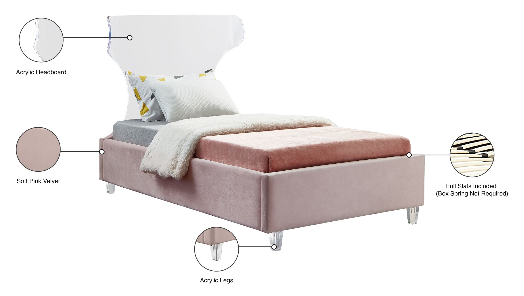 Ghost Velvet Twin Size Bed