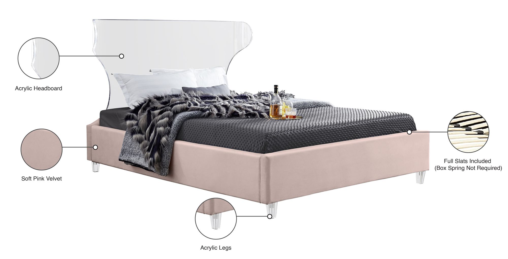 Ghost Velvet King Size Bed