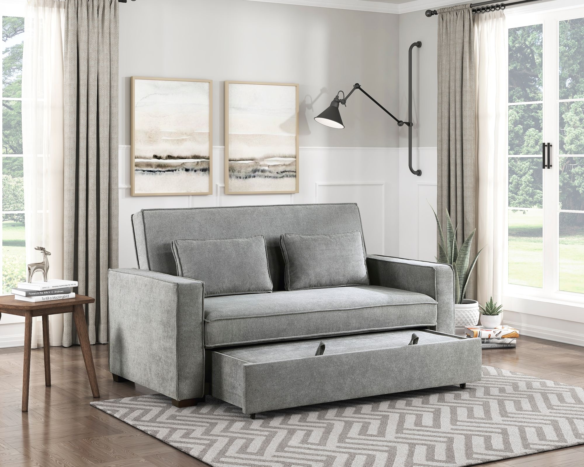 Alta Convertible Fabric Studio Sofa with Pull-out Bed